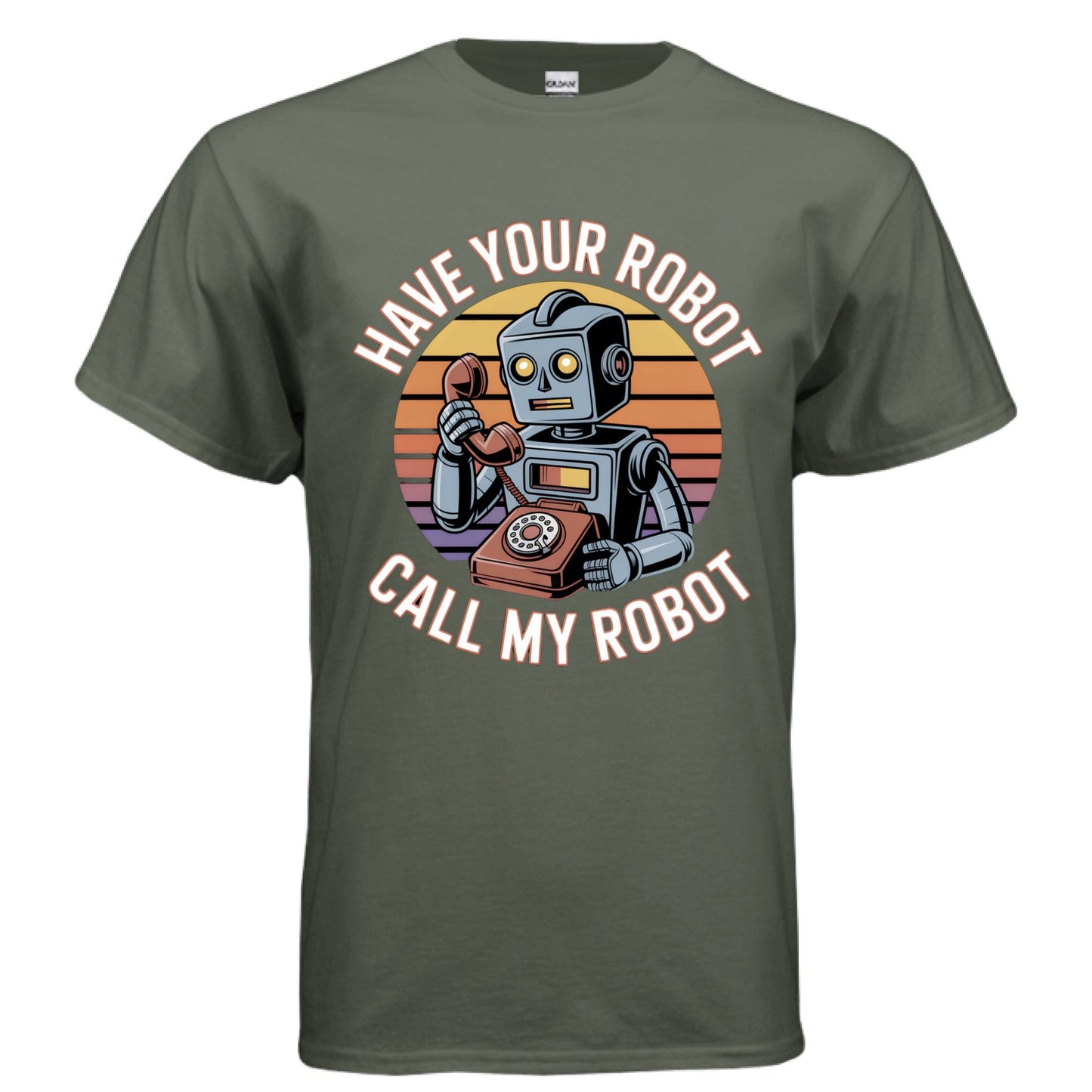Have Your Robot Call My Robot – Retro AI Humor Shirt | Clowns of E - Com – ANTIQUE ROYAL T-Shirt for Apparel (40 view)