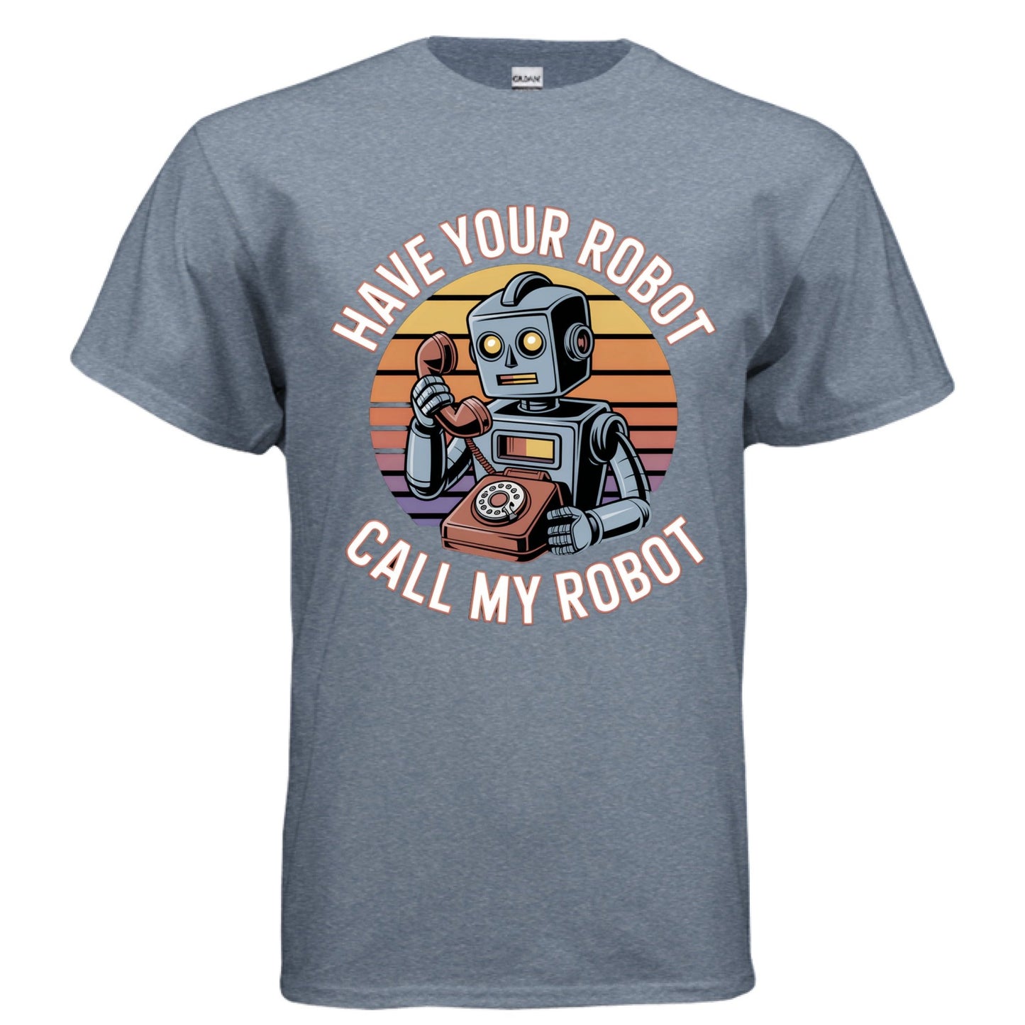 Have Your Robot Call My Robot – Retro AI Humor Shirt | Clowns of E - Com – ANTIQUE ROYAL T-Shirt for Apparel (73 view)