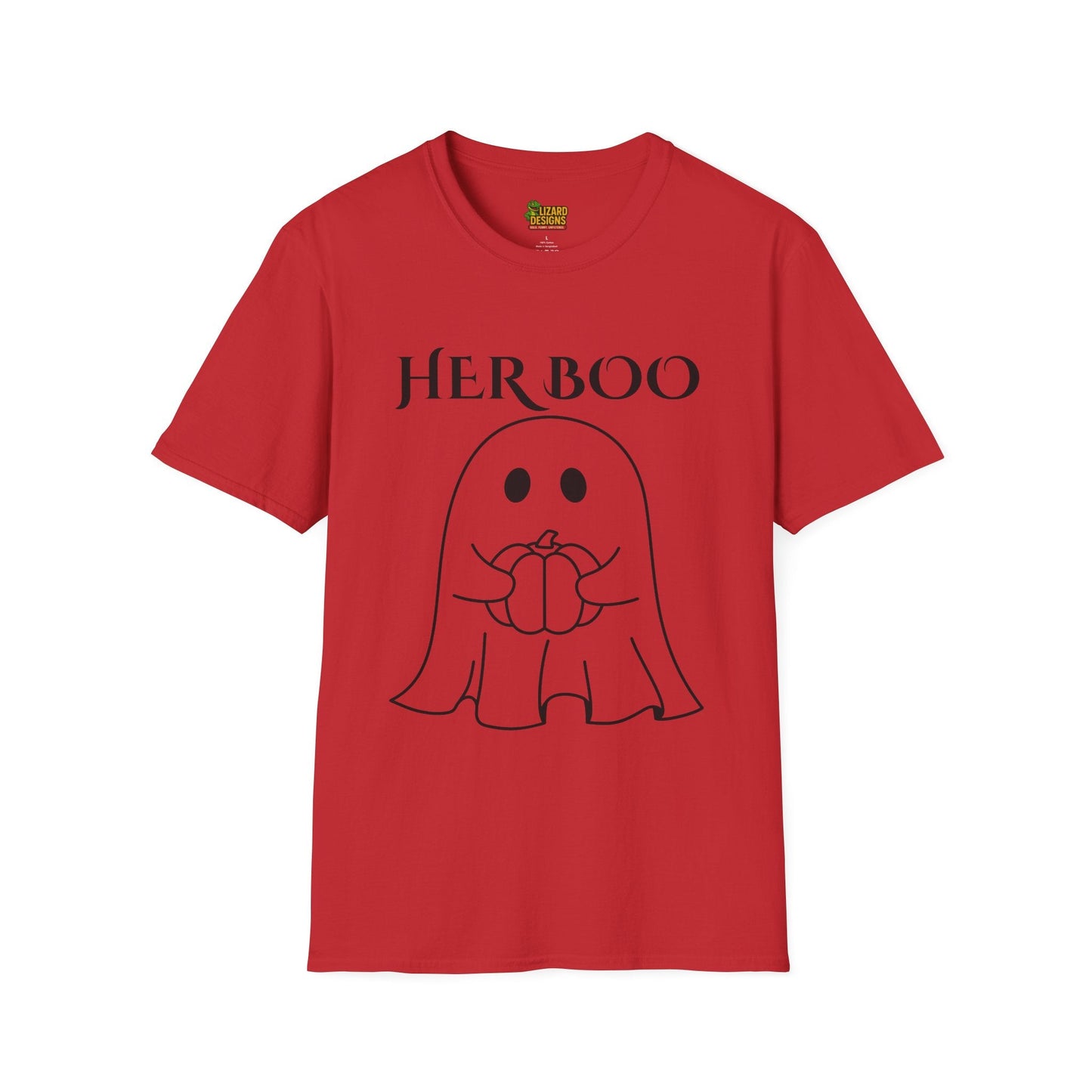 Her Boo Halloween Shirt with Ghost – Matching Couples Tee | Spooky Season Apparel – Red T-Shirt for Anniversary Gift (27 view)