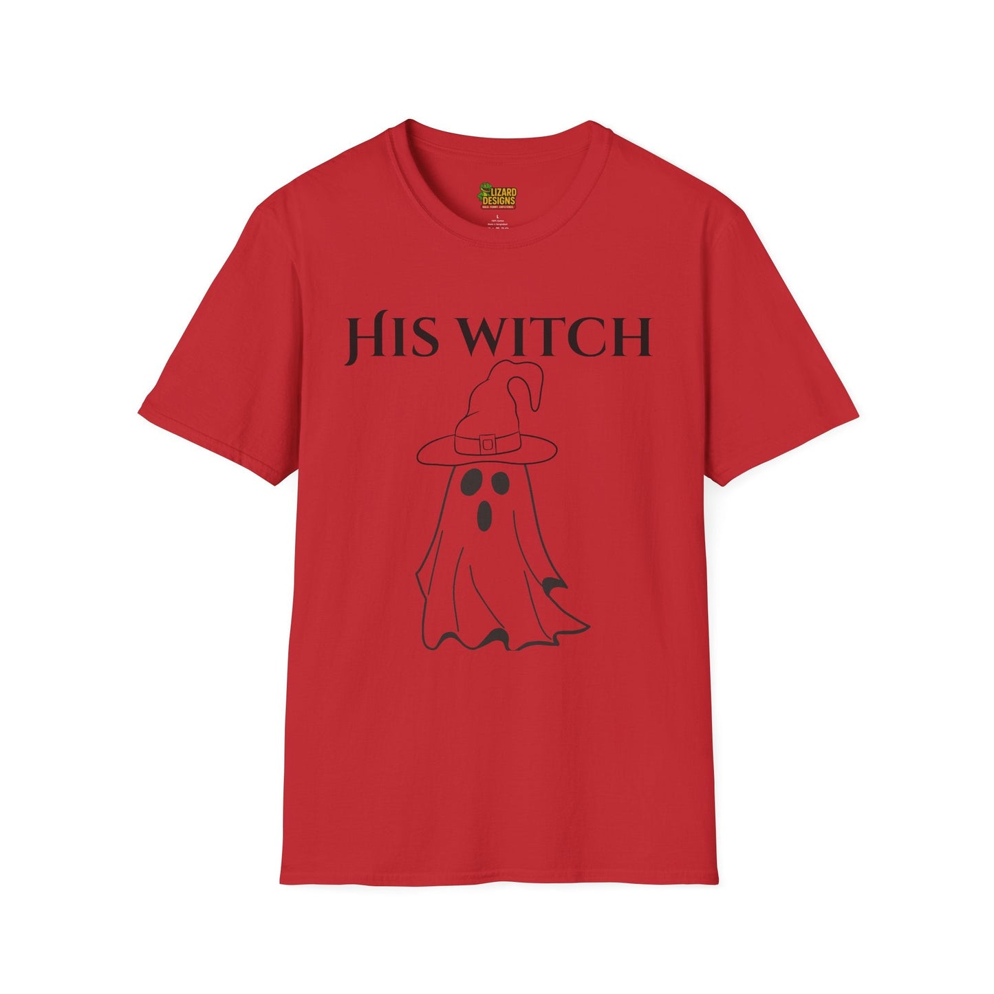 His Witch Halloween Shirt with Ghost – Matching Couples Tee | Spooky Season Apparel – Red T-Shirt for Anniversary Gift (39 view)