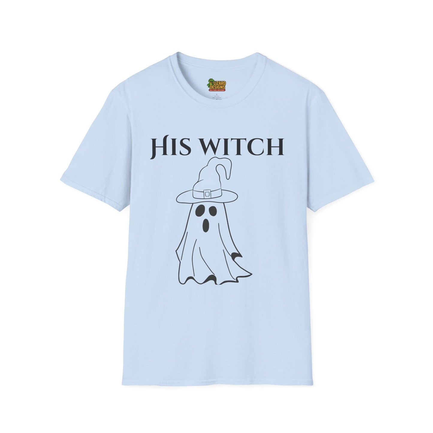 His Witch Halloween Shirt with Ghost – Matching Couples Tee | Spooky Season Apparel – Light Blue T-Shirt for Anniversary Gift (15 view)