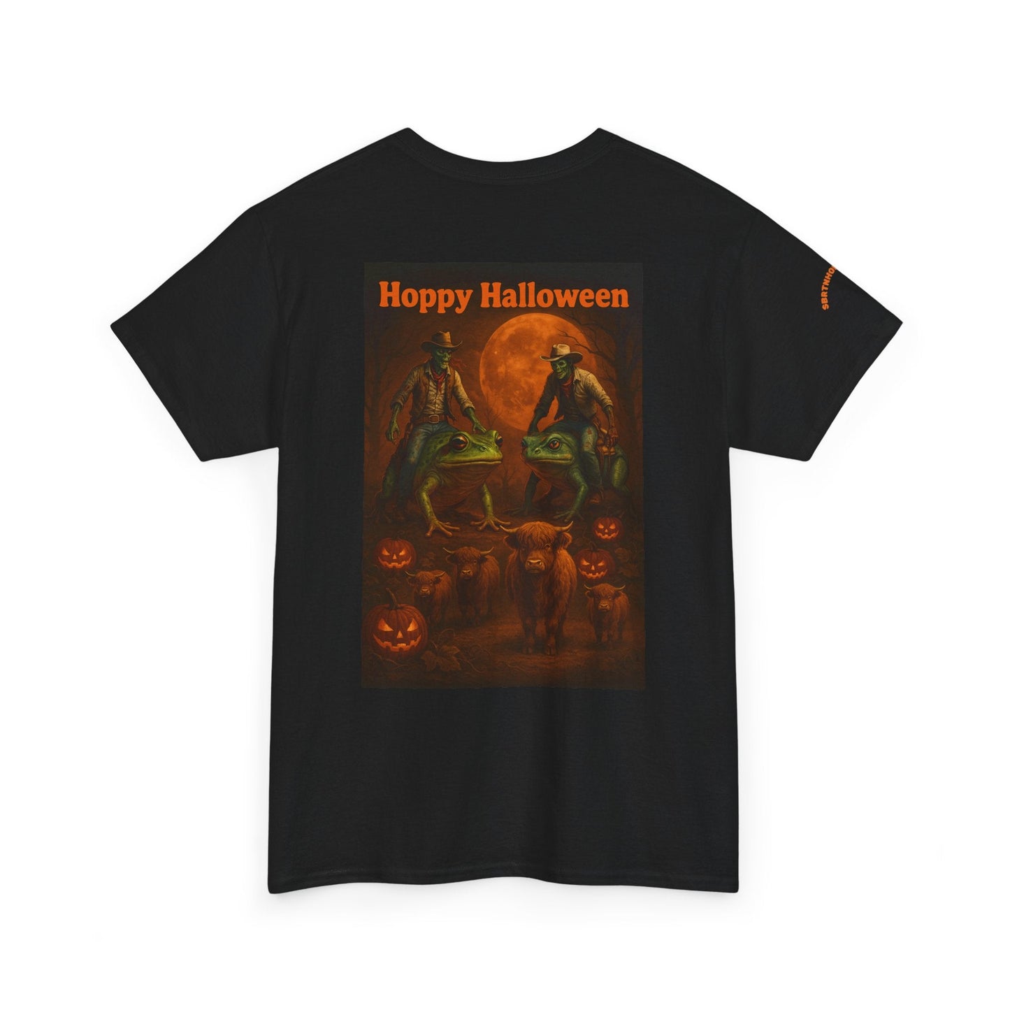 Hoppy Halloween T-Shirt – Zombie Cowboy Frog Riders Unite | Funny Halloween Tee for Fall Mischief | Lizard Designs – Blackberry T-Shirt for casual outfit (11 view)