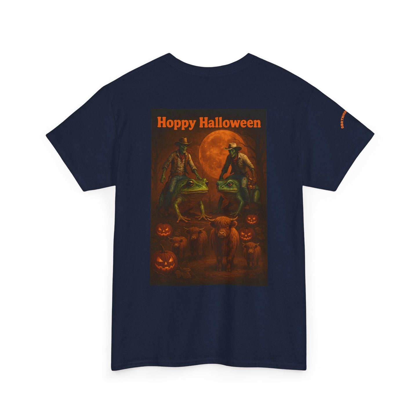 Hoppy Halloween T-Shirt – Zombie Cowboy Frog Riders Unite | Funny Halloween Tee for Fall Mischief | Lizard Designs – Blackberry T-Shirt for casual outfit (6 view)