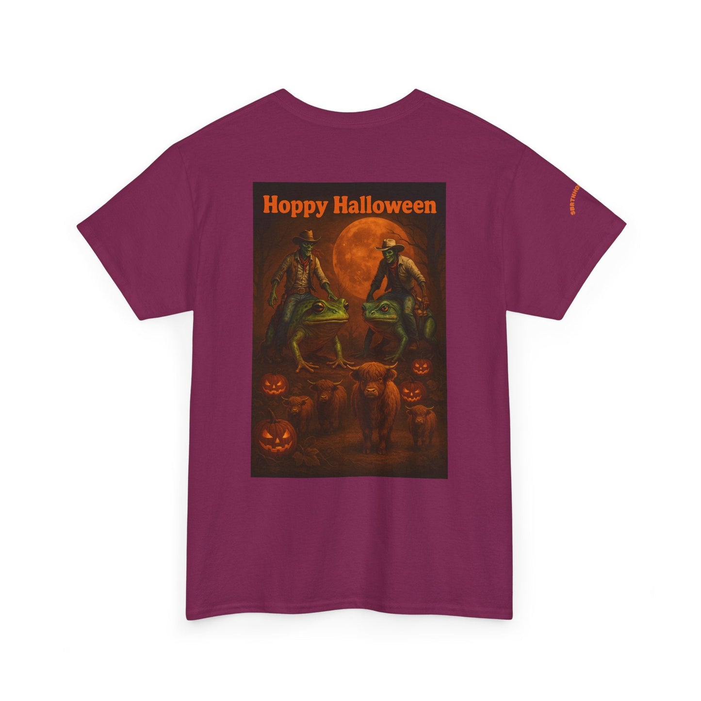 Hoppy Halloween T-Shirt – Zombie Cowboy Frog Riders Unite | Funny Halloween Tee for Fall Mischief | Lizard Designs – Blackberry T-Shirt for casual outfit (23 view)