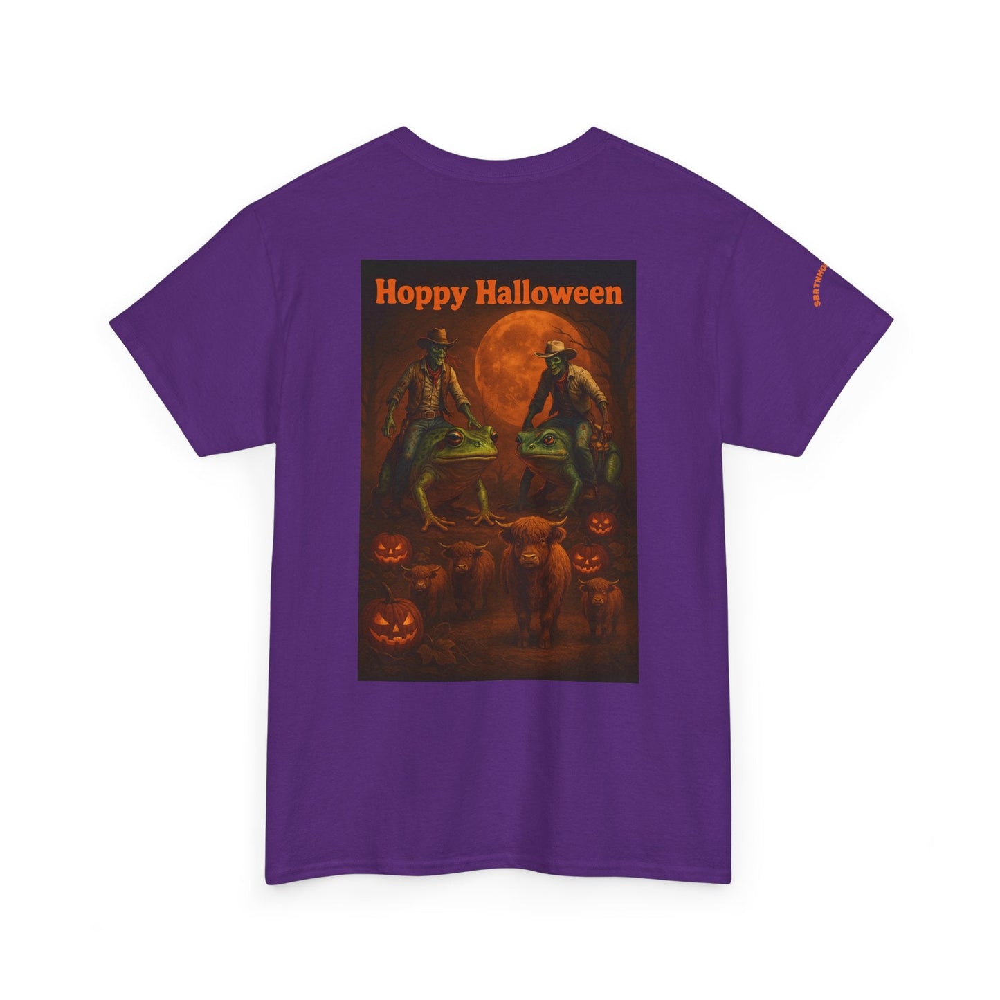 Hoppy Halloween T-Shirt – Zombie Cowboy Frog Riders Unite | Funny Halloween Tee for Fall Mischief | Lizard Designs – Blackberry T-Shirt for casual outfit (18 view)