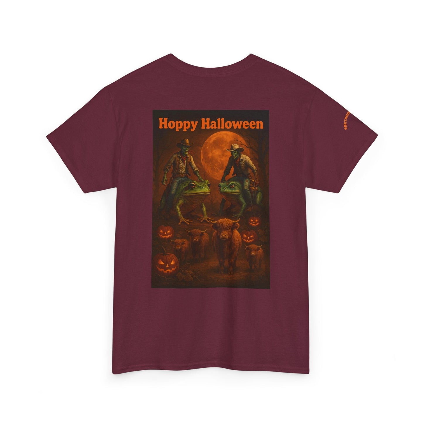 Hoppy Halloween T-Shirt – Zombie Cowboy Frog Riders Unite | Funny Halloween Tee for Fall Mischief | Lizard Designs – Blackberry T-Shirt for casual outfit (15 view)
