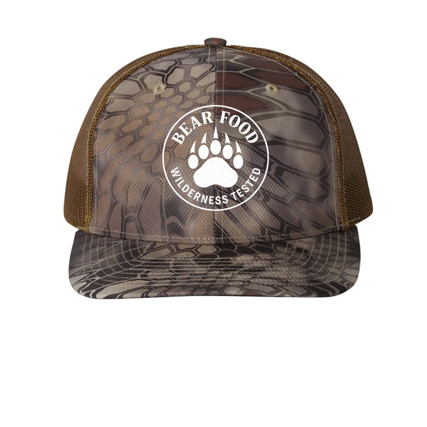 Hunt Fish Chill “Bear Food” Hat – Realtree® Camo Trucker Cap | Outdoor Humor Snapback – Kryptek Highlander - Buck Hats for Apparel (9 view)