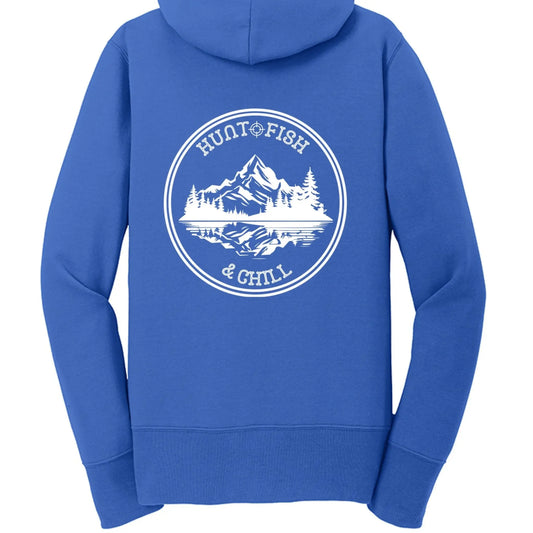 Hunt Fish Chill Ladies Full - Zip Hoodie – Cozy Outdoor Style for Anglers | Women’s Fishing Apparel – Royal Hoodie for angler gifts (2 view)