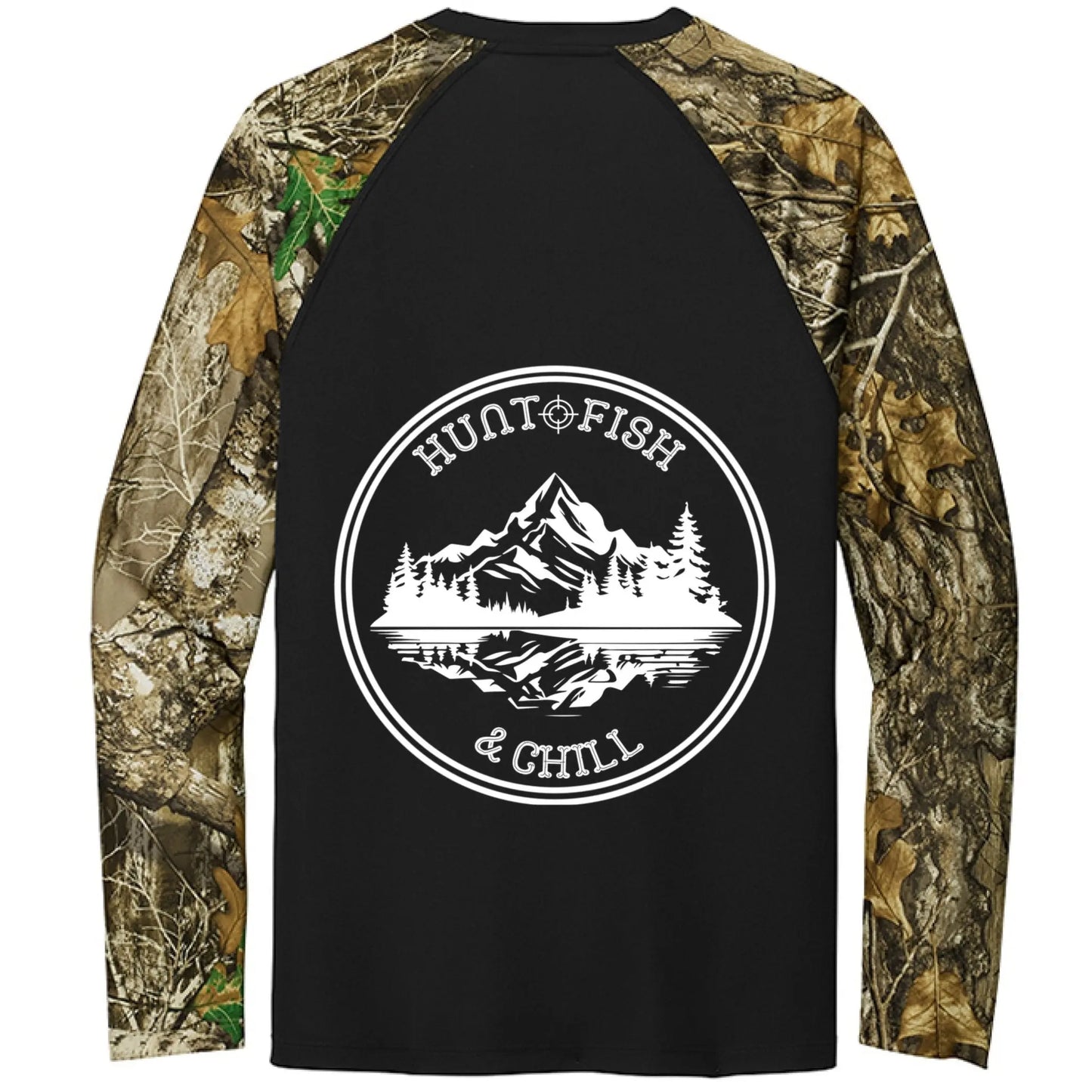 Hunt Fish Chill Long Sleeve Shirt – Realtree® Camo Performance Tee | Outdoor Fishing & Hunting Apparel – Black/ Realtree Edge Top for angler lifestyle clothing (6 view)