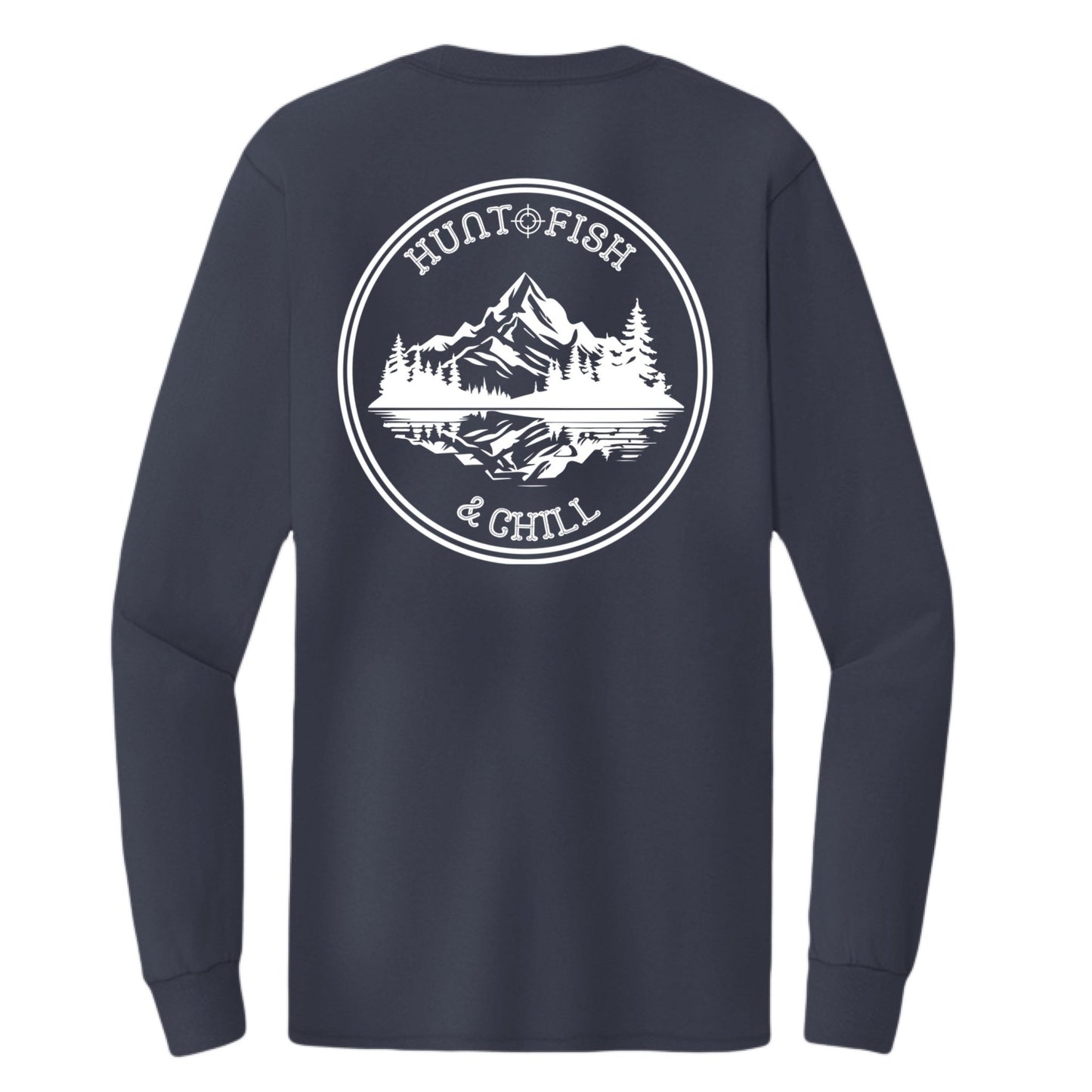 Hunt Fish Chill Tall Long Sleeve Tee – Back Design Outdoor Shirt | Big & Tall Fishing & Hunting Apparel – Deep Navy T-Shirt for Apparel (5 view)