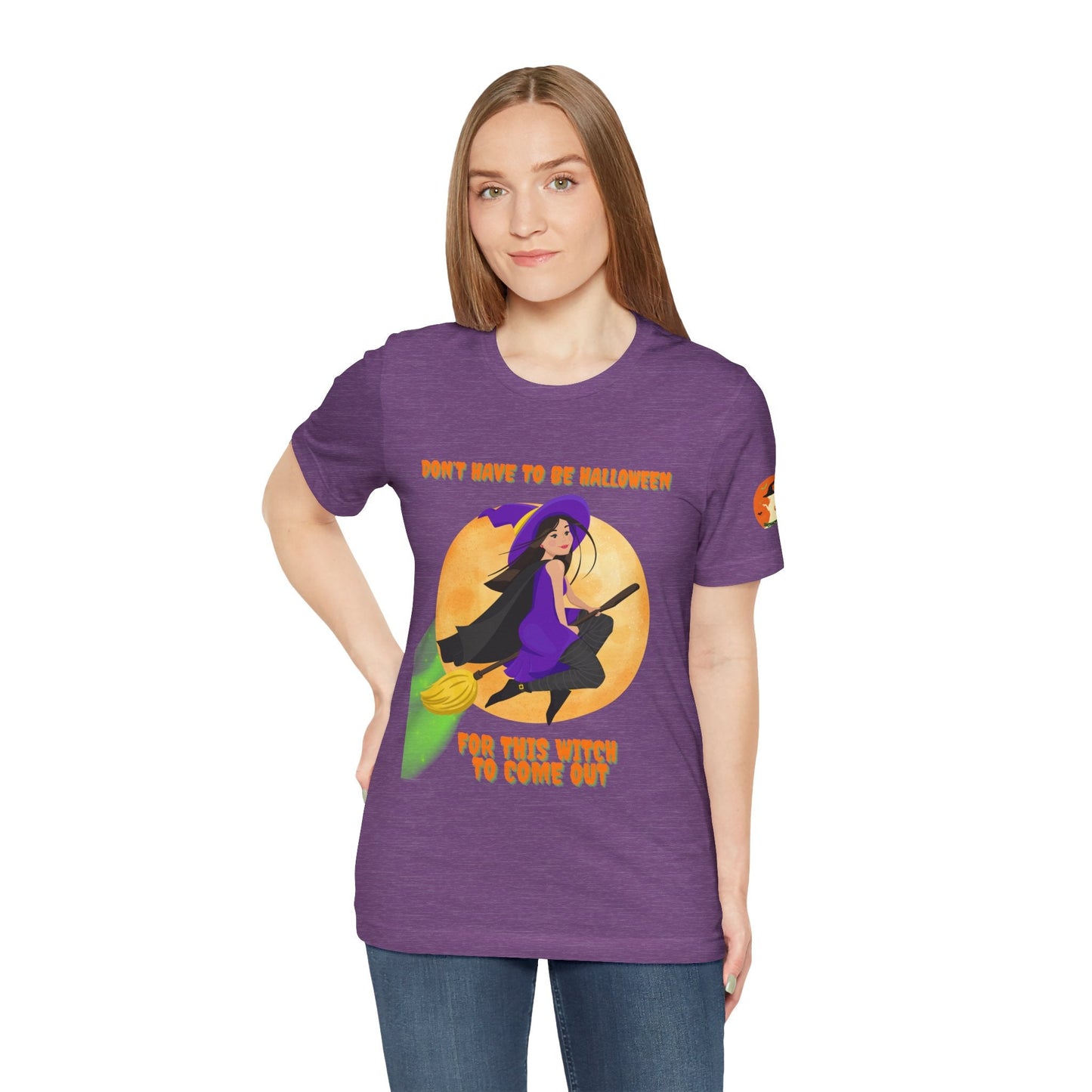 It Don’t Have to Be Halloween – Sassy Flying Witch Tee | Funny Women’s Graphic Shirt – Heather Team Purple T-Shirt for bold graphic tee (45 view)