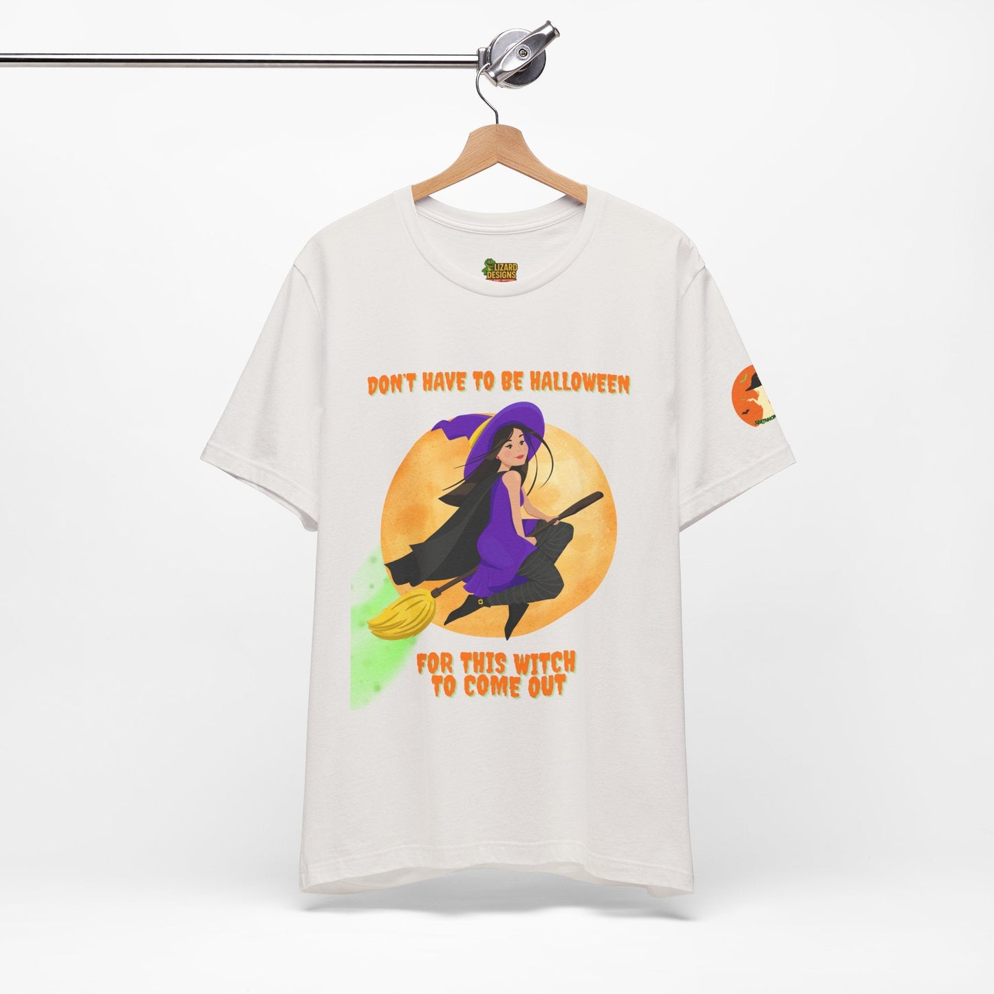 It Don’t Have to Be Halloween – Sassy Flying Witch Tee | Funny Women’s Graphic Shirt – Vintage White T-Shirt for bold graphic tee (10 view)