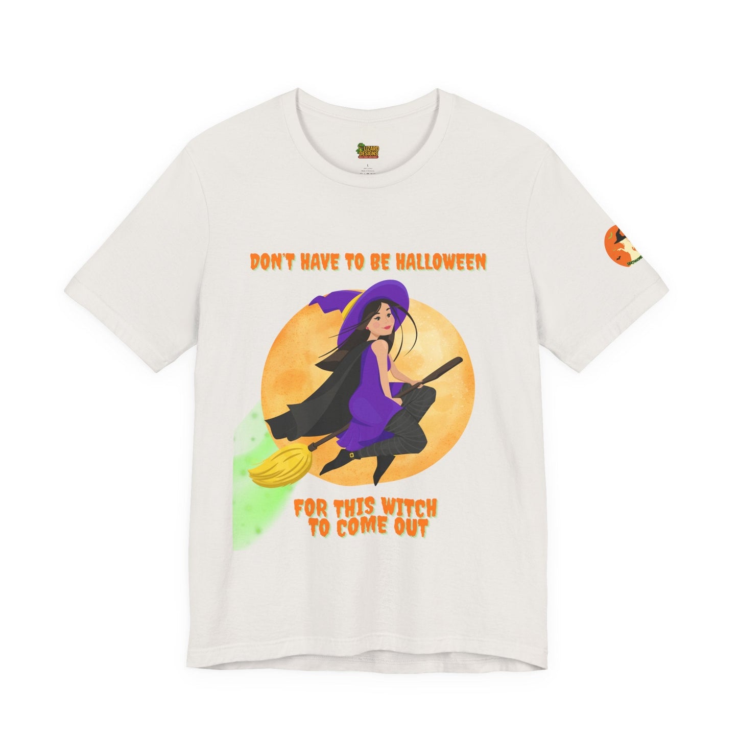 It Don’t Have to Be Halloween – Sassy Flying Witch Tee | Funny Women’s Graphic Shirt – Vintage White T-Shirt for bold graphic tee (9 view)