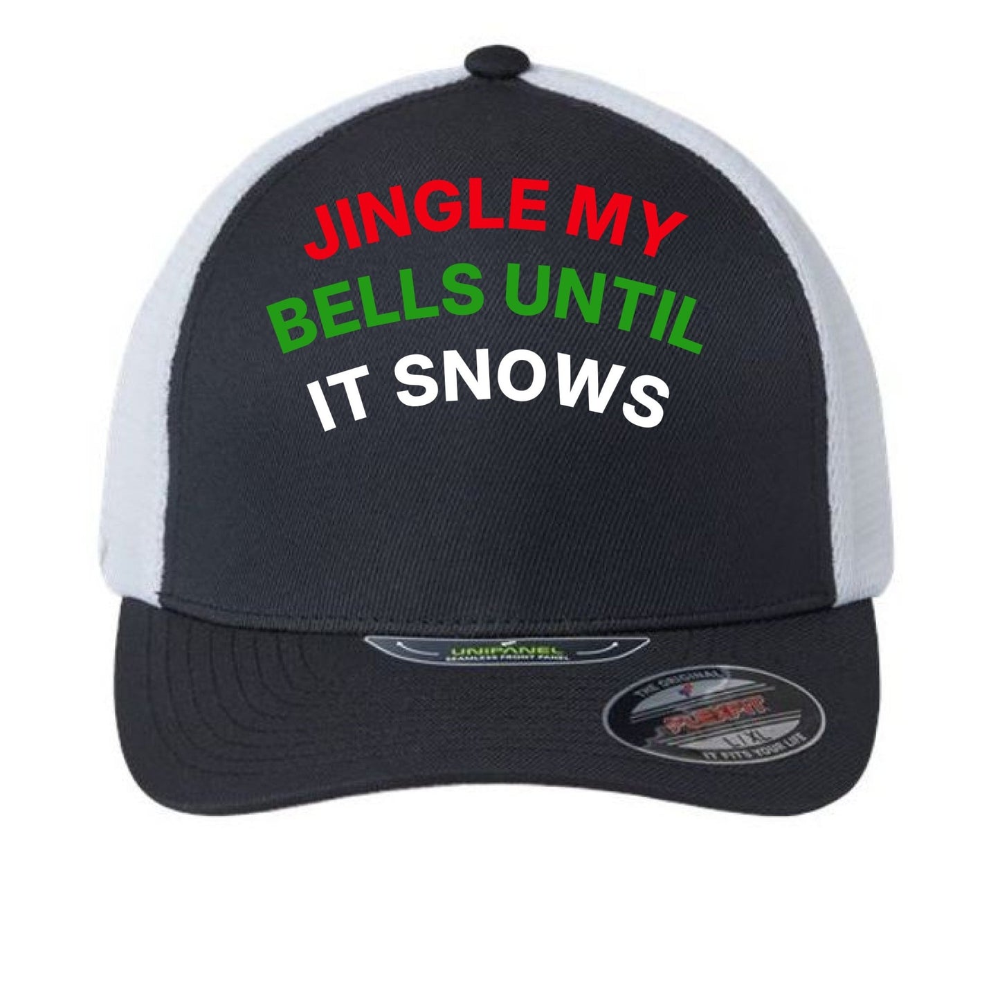 Jingle My Bells Hat – Funny Christmas Trucker Cap | Holiday Party Apparel – Black/ White Hats for Apparel (5 view)