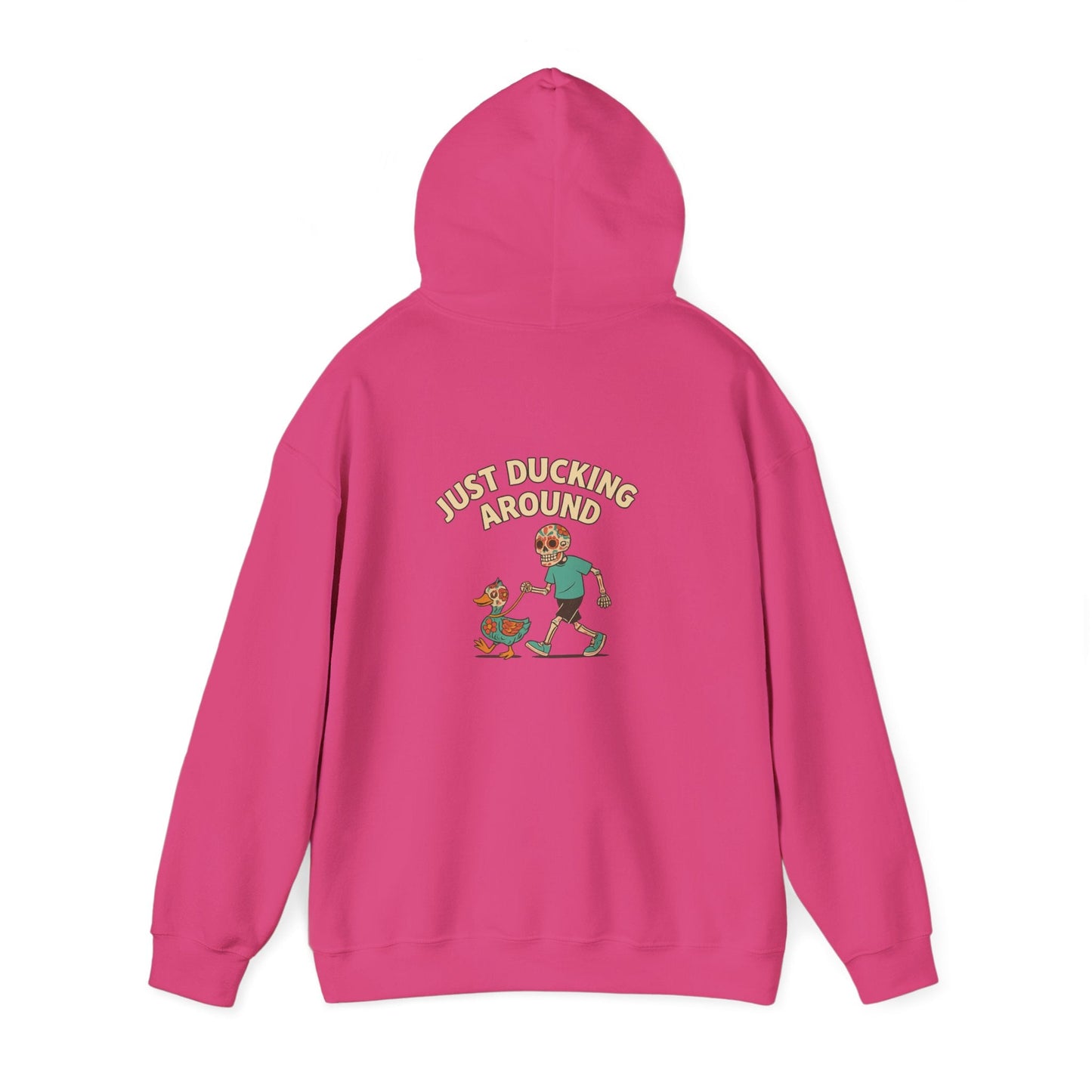 Just Ducking Around – Día de los Muertos Skeleton & Duck | Funny Graphic Hoodie – S Hoodie by Printify