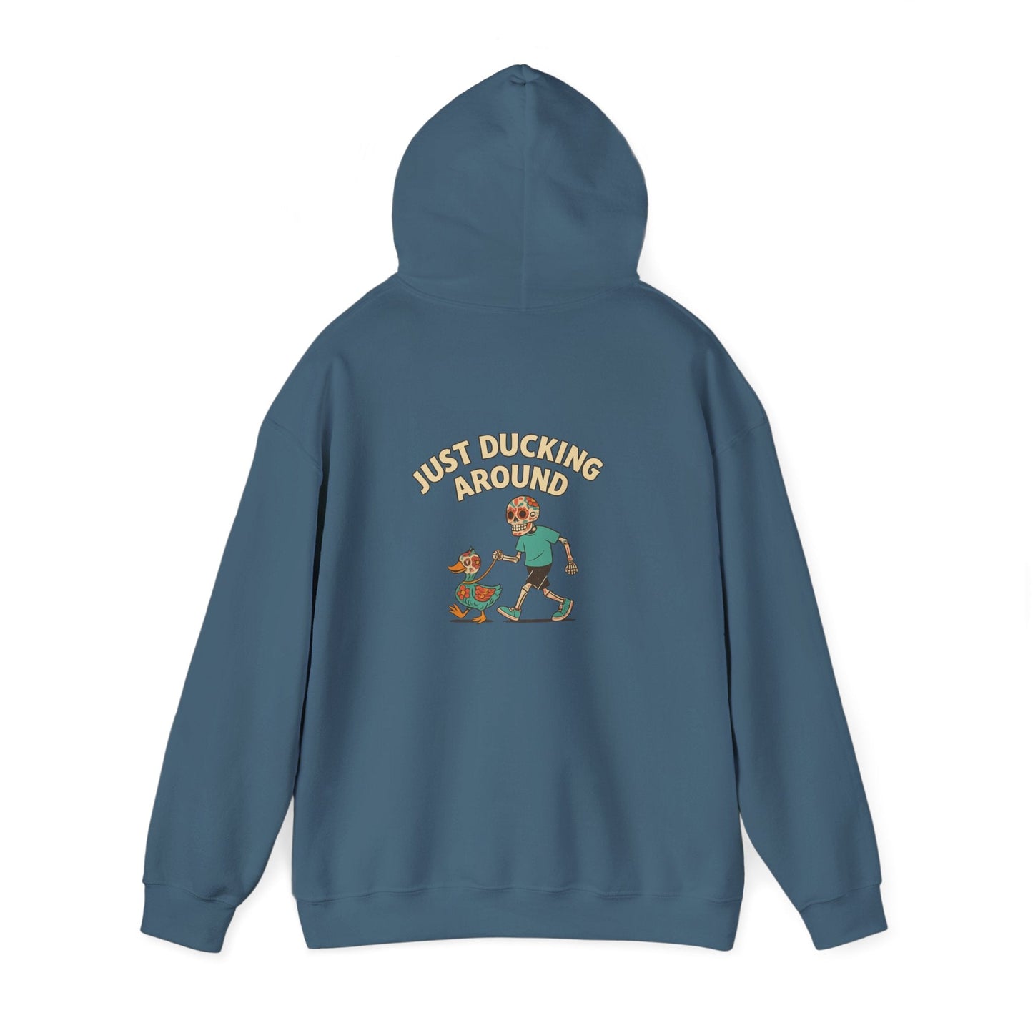 Just Ducking Around – Día de los Muertos Skeleton & Duck | Funny Graphic Hoodie – S Hoodie by Printify