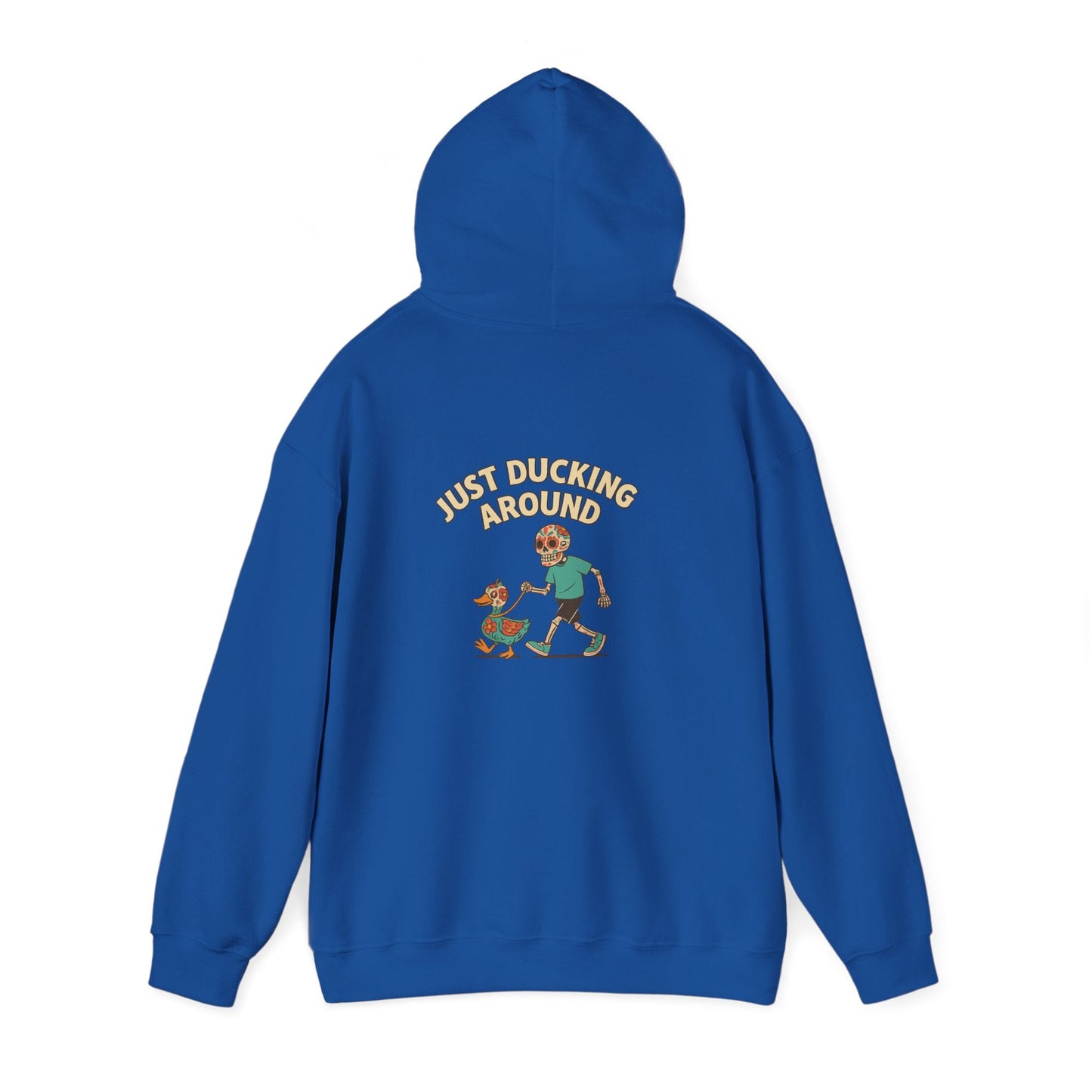 Just Ducking Around – Día de los Muertos Skeleton & Duck | Funny Graphic Hoodie – S Hoodie by Printify
