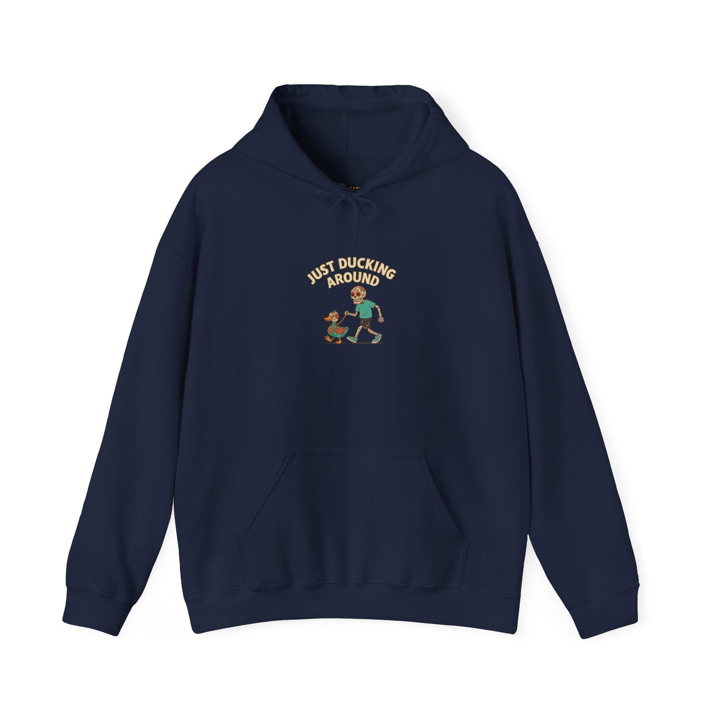 Just Ducking Around – Día de los Muertos Skeleton & Duck | Funny Graphic Hoodie – S Hoodie by Printify