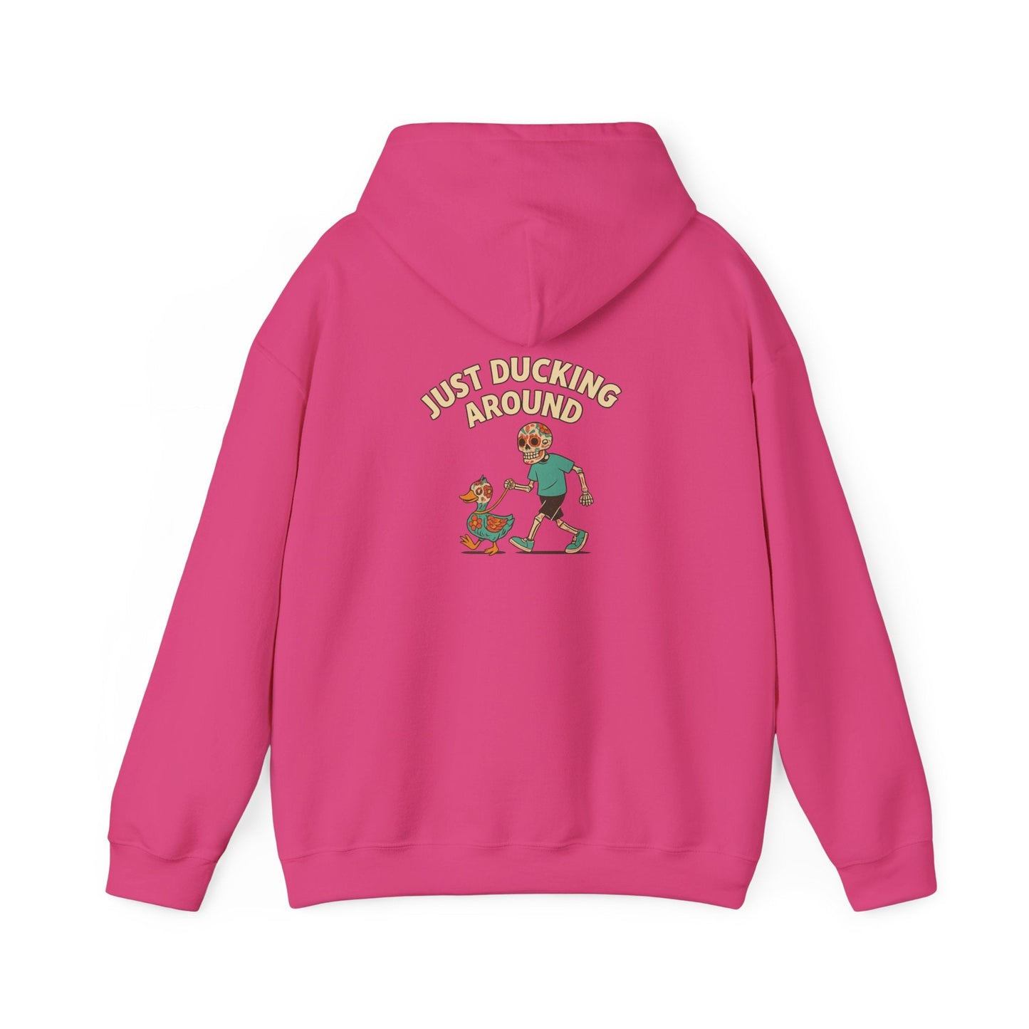 Just Ducking Around – Día de los Muertos Skeleton & Duck | Funny Graphic Hoodie – S Hoodie by Printify