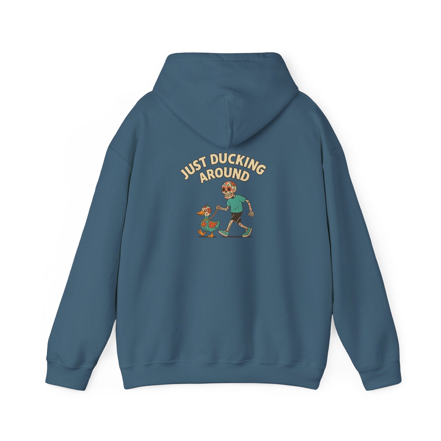 Just Ducking Around – Día de los Muertos Skeleton & Duck | Funny Graphic Hoodie – S Hoodie by Printify