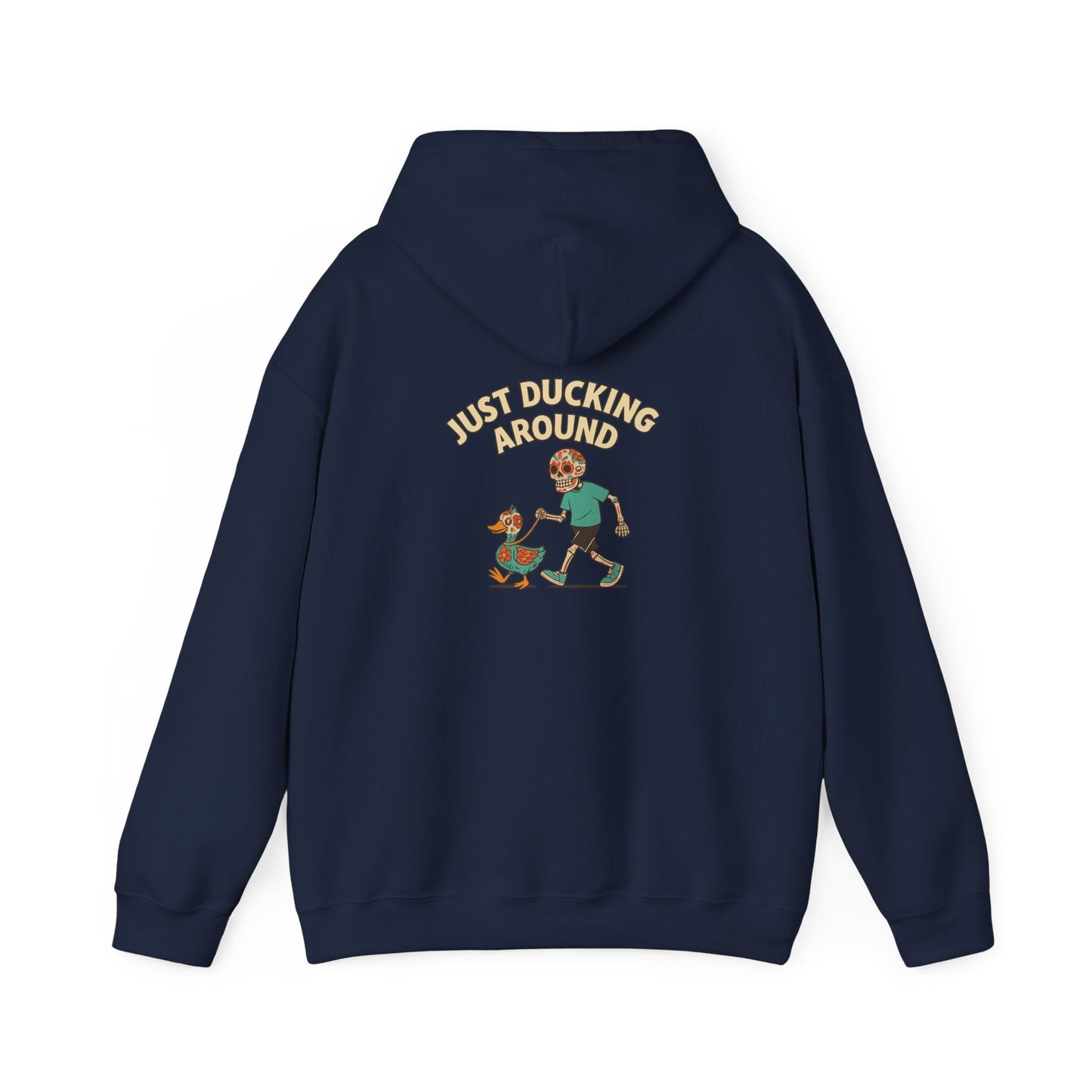 Just Ducking Around – Día de los Muertos Skeleton & Duck | Funny Graphic Hoodie – S Hoodie by Printify