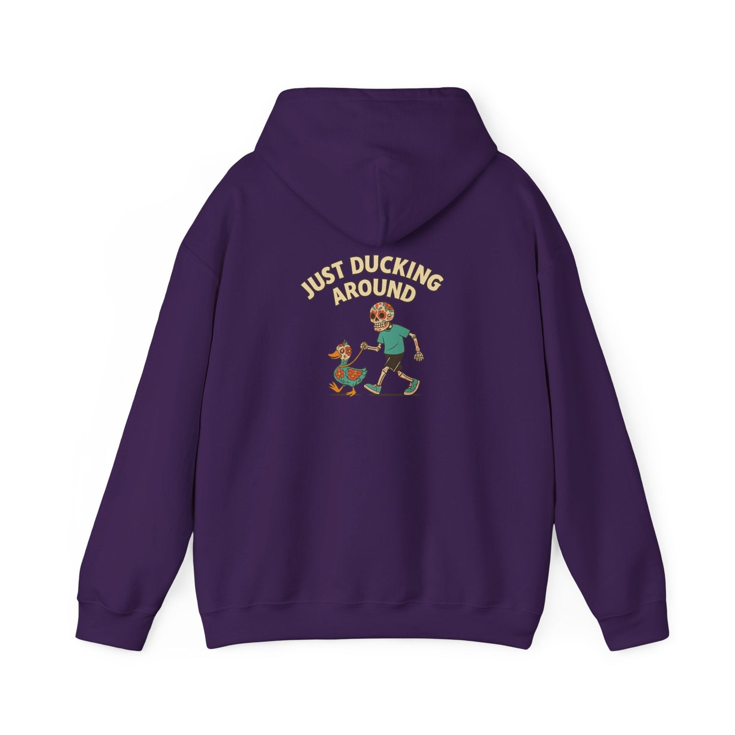 Just Ducking Around – Día de los Muertos Skeleton & Duck | Funny Graphic Hoodie – S Hoodie by Printify