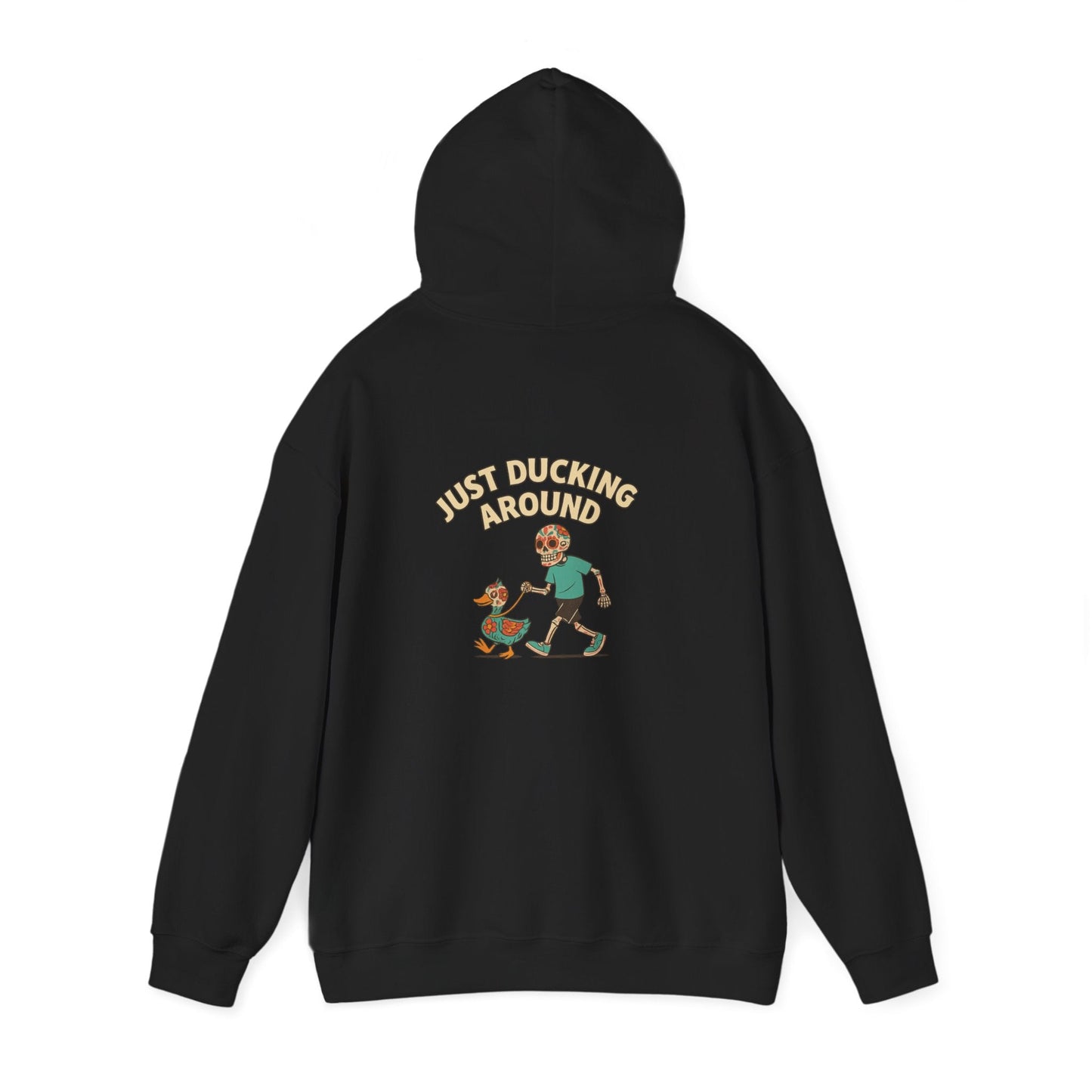 Just Ducking Around – Día de los Muertos Skeleton & Duck | Funny Graphic Hoodie – S Hoodie by Printify