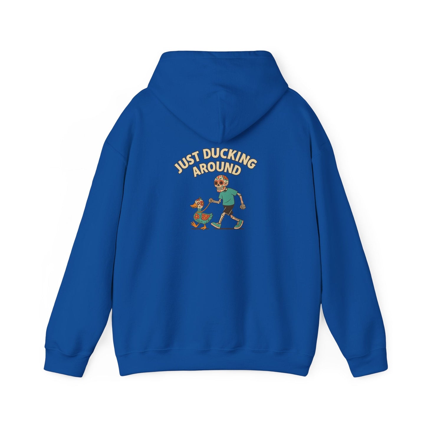 Just Ducking Around – Día de los Muertos Skeleton & Duck | Funny Graphic Hoodie – S Hoodie by Printify