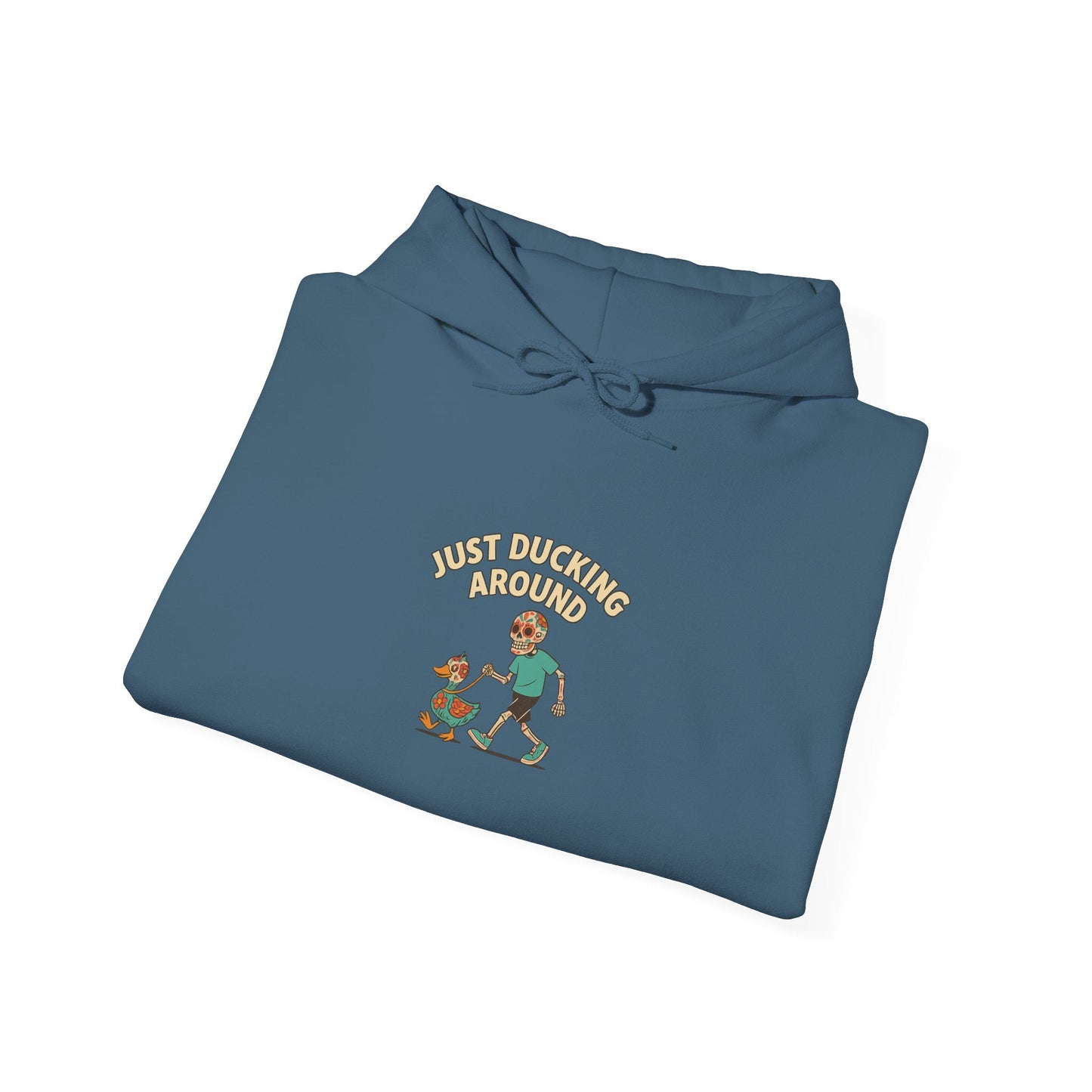 Just Ducking Around – Día de los Muertos Skeleton & Duck | Funny Graphic Hoodie – S Hoodie by Printify