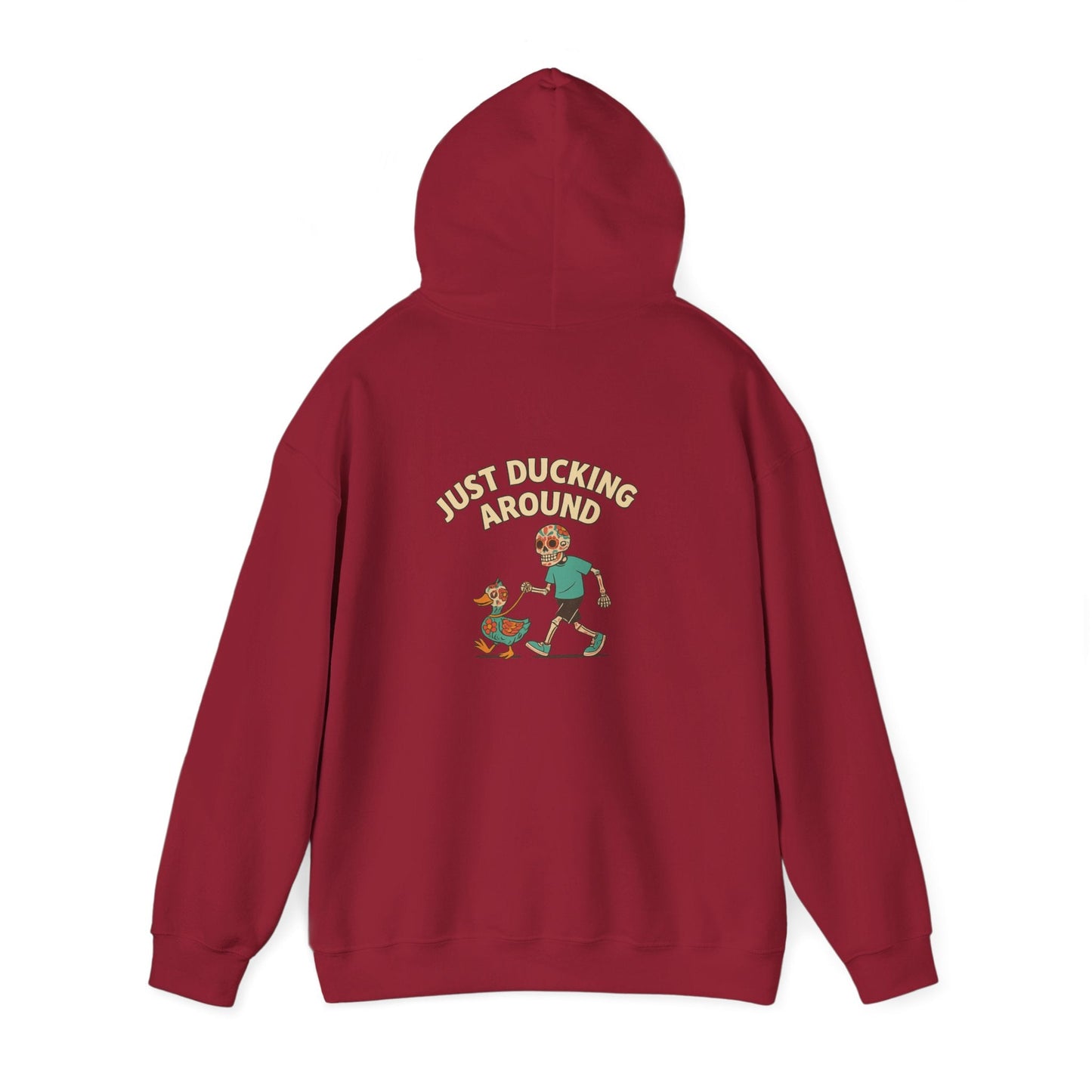 Just Ducking Around – Día de los Muertos Skeleton & Duck | Funny Graphic Hoodie – S Hoodie by Printify