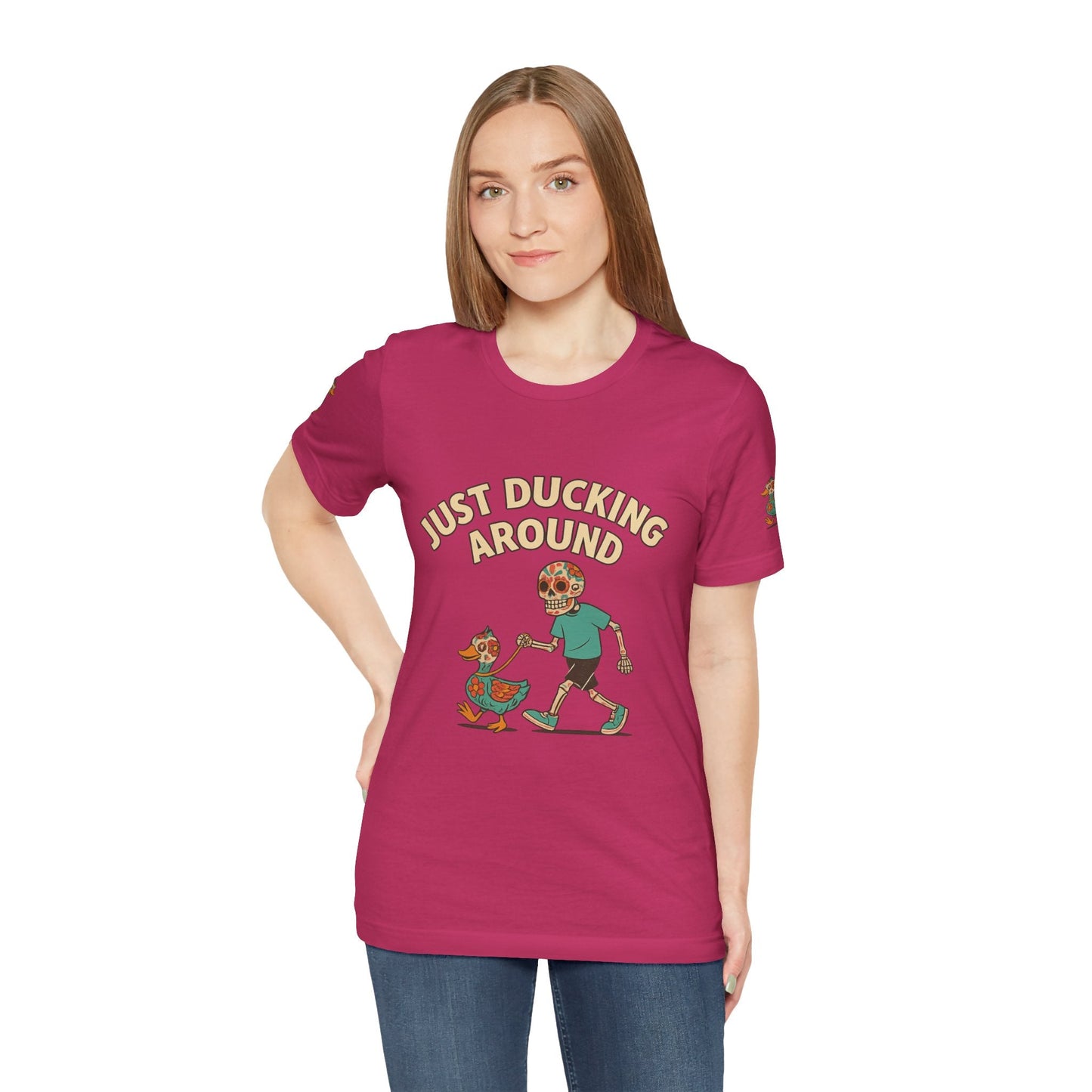 Just Ducking Around – Día de los Muertos Skeleton & Duck Tee | Funny Graphic Shirt – Berry T-Shirt for cartoon graphic tee (27 view)