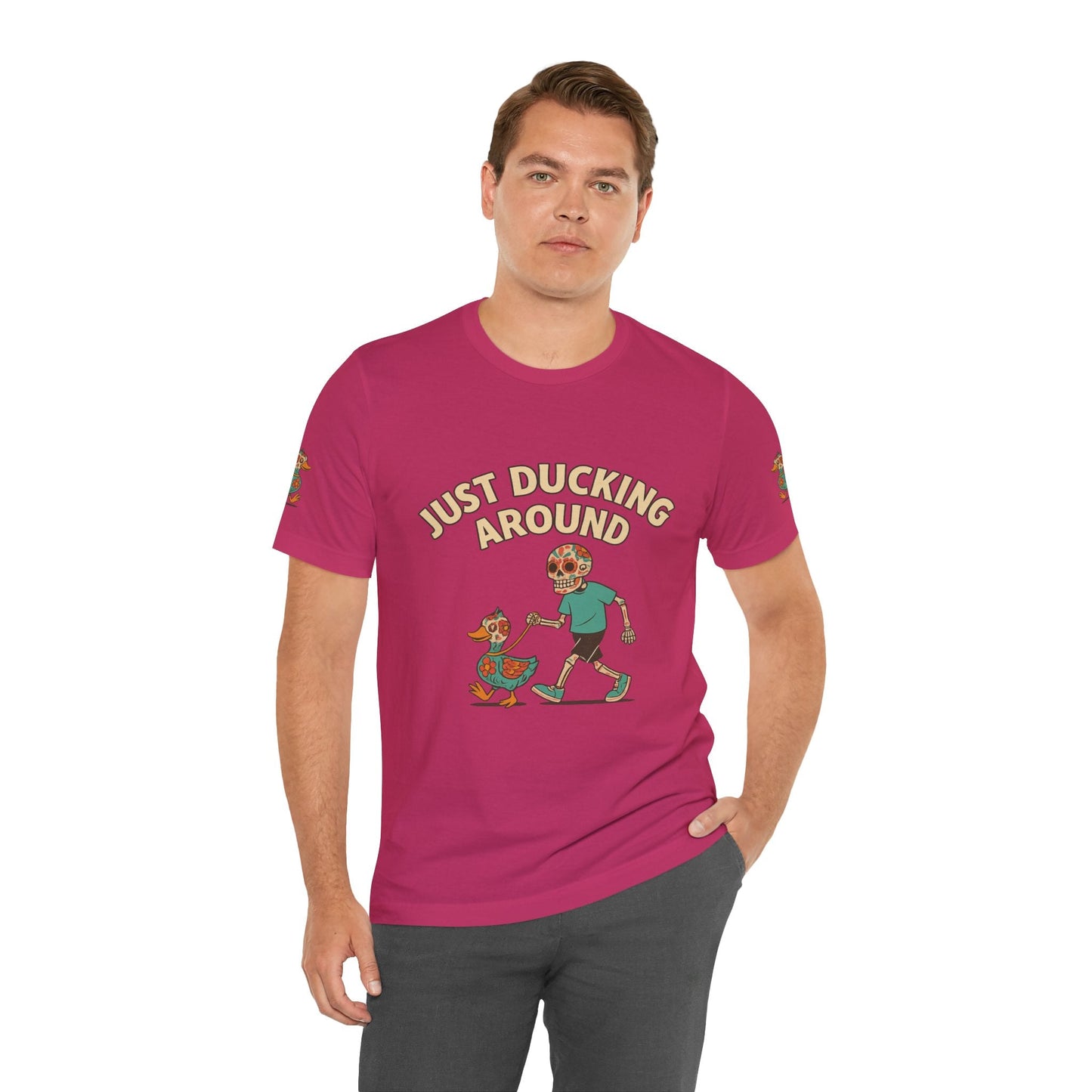 Just Ducking Around – Día de los Muertos Skeleton & Duck Tee | Funny Graphic Shirt – Berry T-Shirt for cartoon graphic tee (28 view)