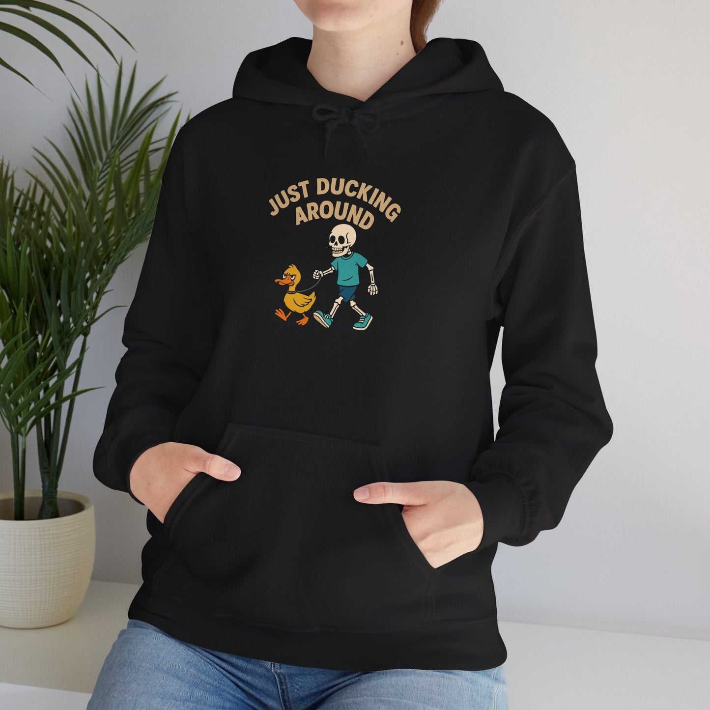 Just Ducking Around – Funny Skeleton Walking Duck | Funny Graphic Hoodie – S Hoodie by Printify