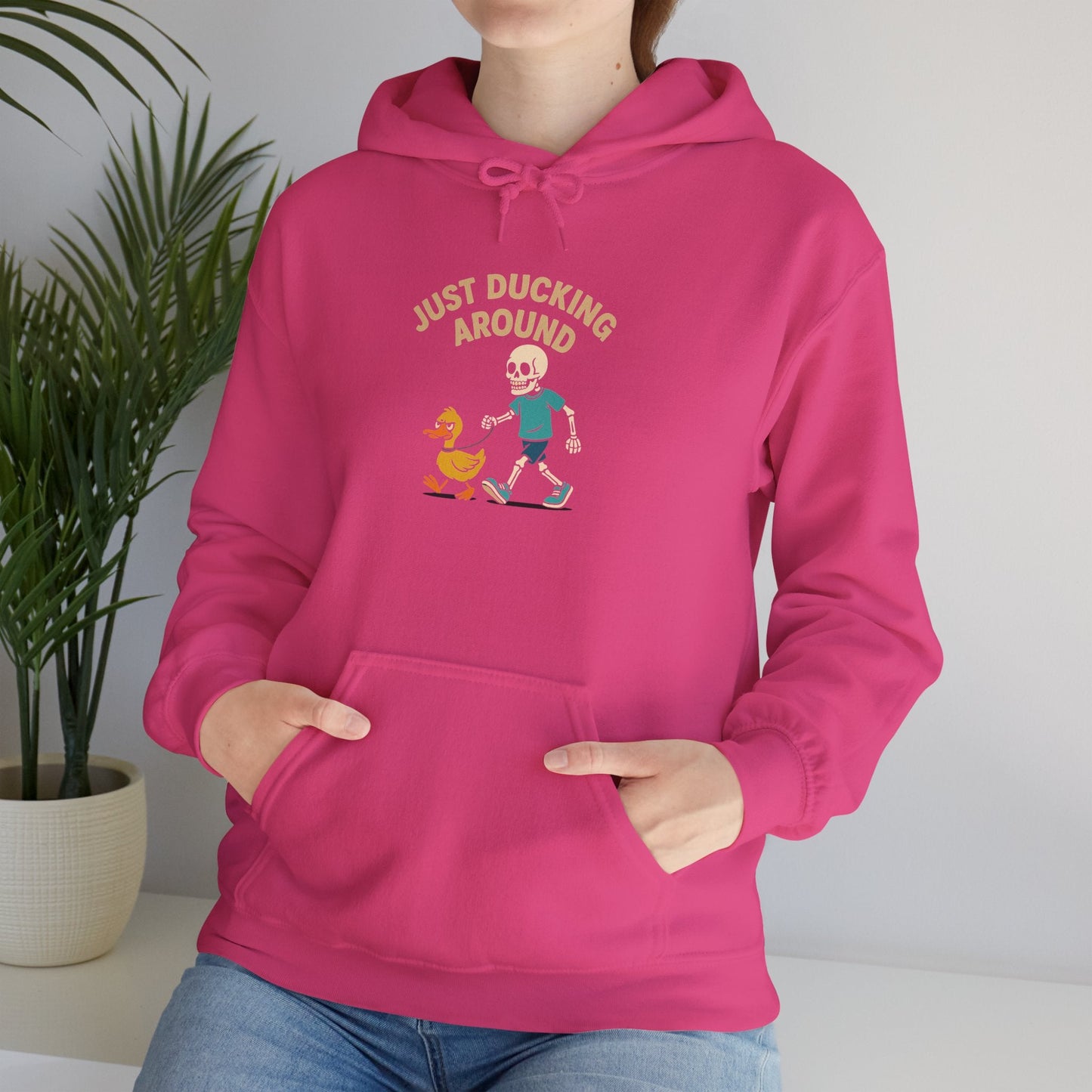 Just Ducking Around – Funny Skeleton Walking Duck | Funny Graphic Hoodie – S Hoodie by Printify