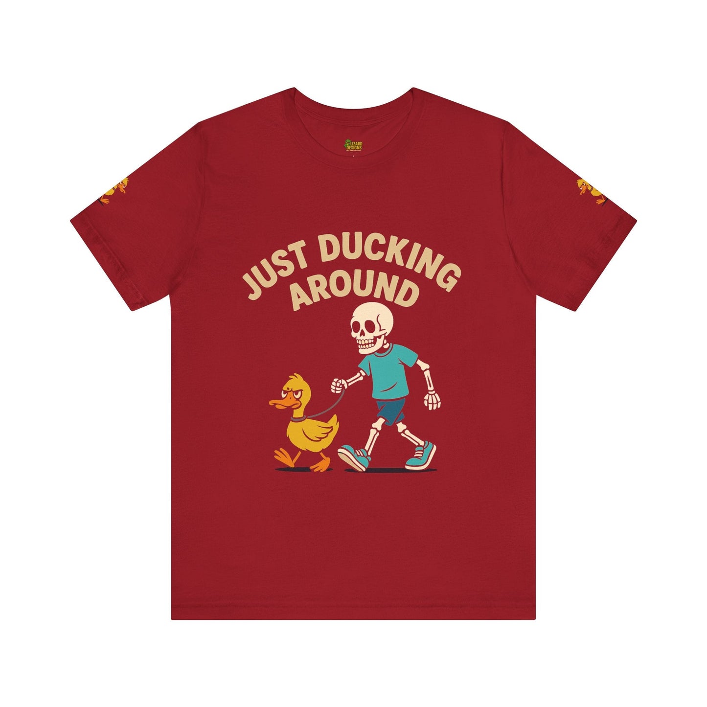 Just Ducking Around – Funny Skeleton Walking Duck Shirt | Bold Humor Tee – Canvas Red T-Shirt for Best Sellers (36 view)