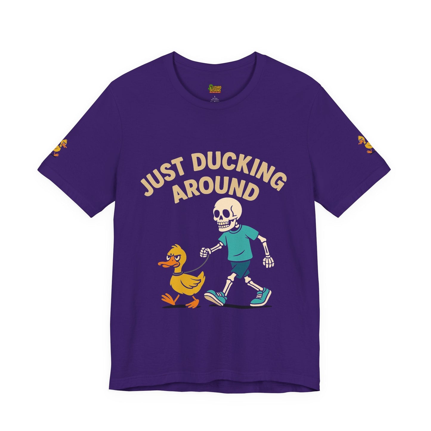 Just Ducking Around – Funny Skeleton Walking Duck Shirt | Bold Humor Tee – Team Purple T-Shirt for Best Sellers (25 view)