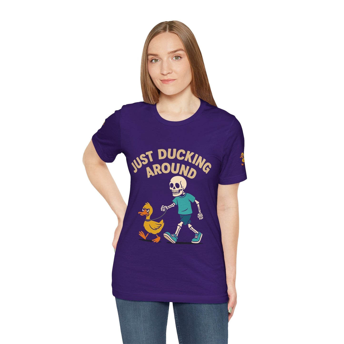 Just Ducking Around – Funny Skeleton Walking Duck Shirt | Bold Humor Tee – Team Purple T-Shirt for Best Sellers (22 view)