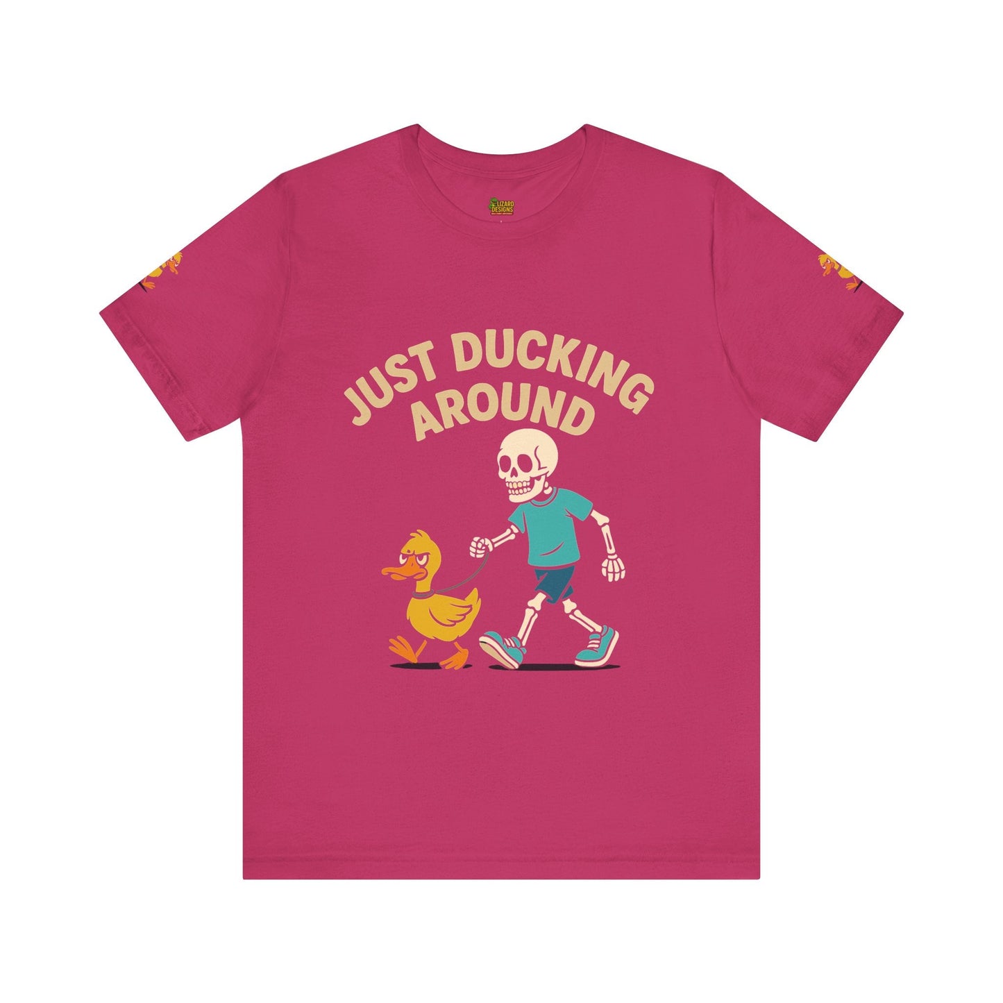 Just Ducking Around – Funny Skeleton Walking Duck Shirt | Bold Humor Tee – Berry T-Shirt by Printify