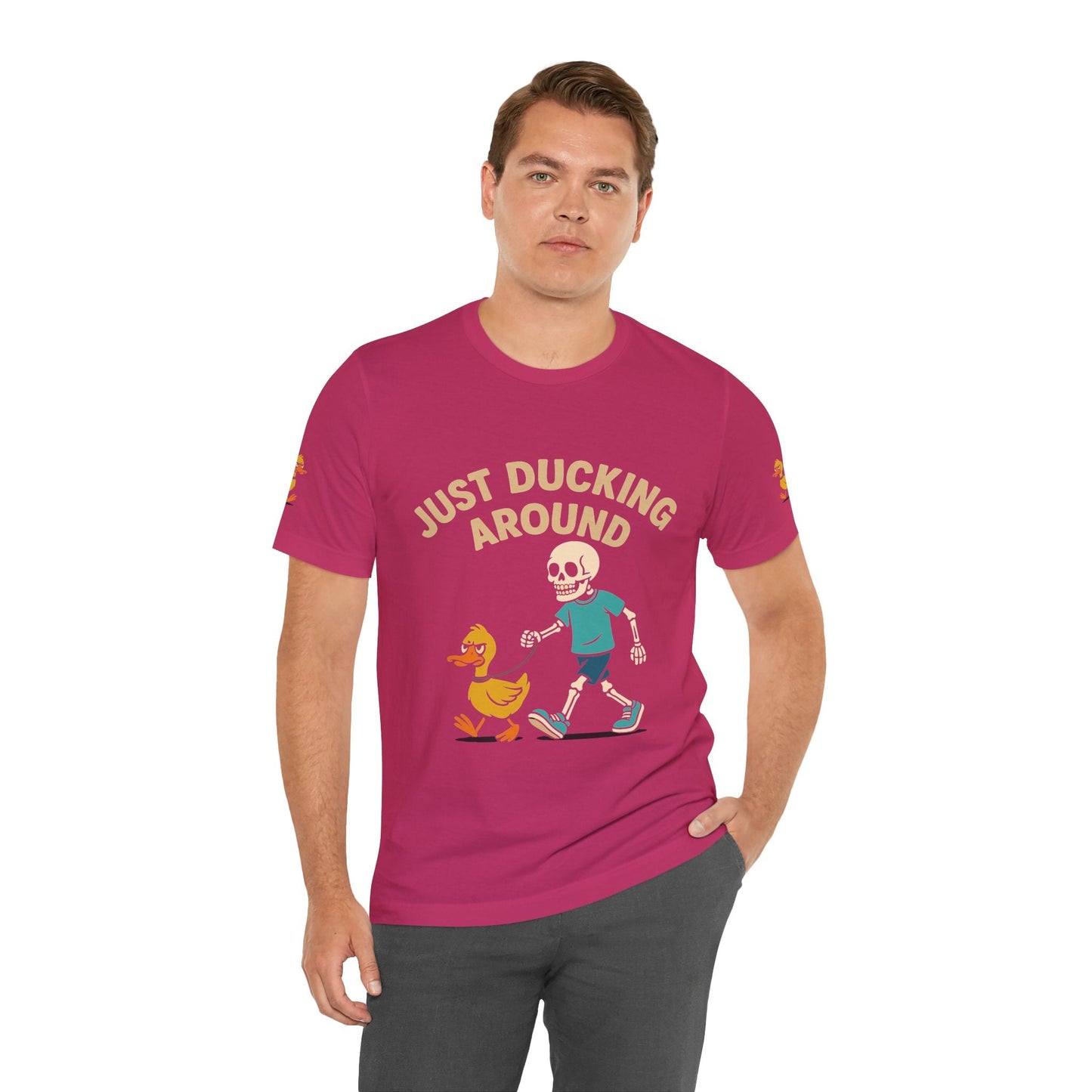 Just Ducking Around – Funny Skeleton Walking Duck Shirt | Bold Humor Tee – Berry T-Shirt for Best Sellers (28 view)