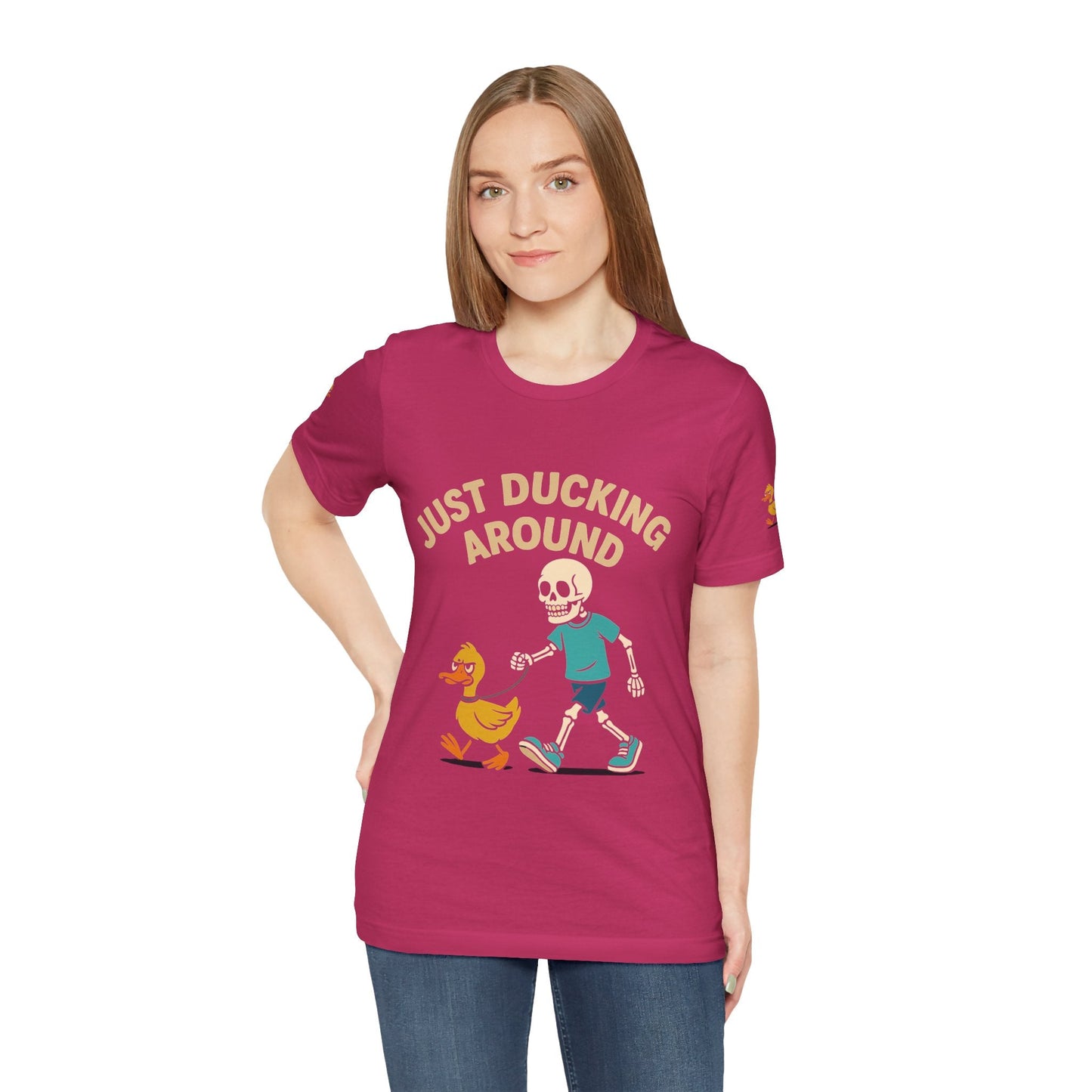 Just Ducking Around – Funny Skeleton Walking Duck Shirt | Bold Humor Tee – Berry T-Shirt for Best Sellers (27 view)