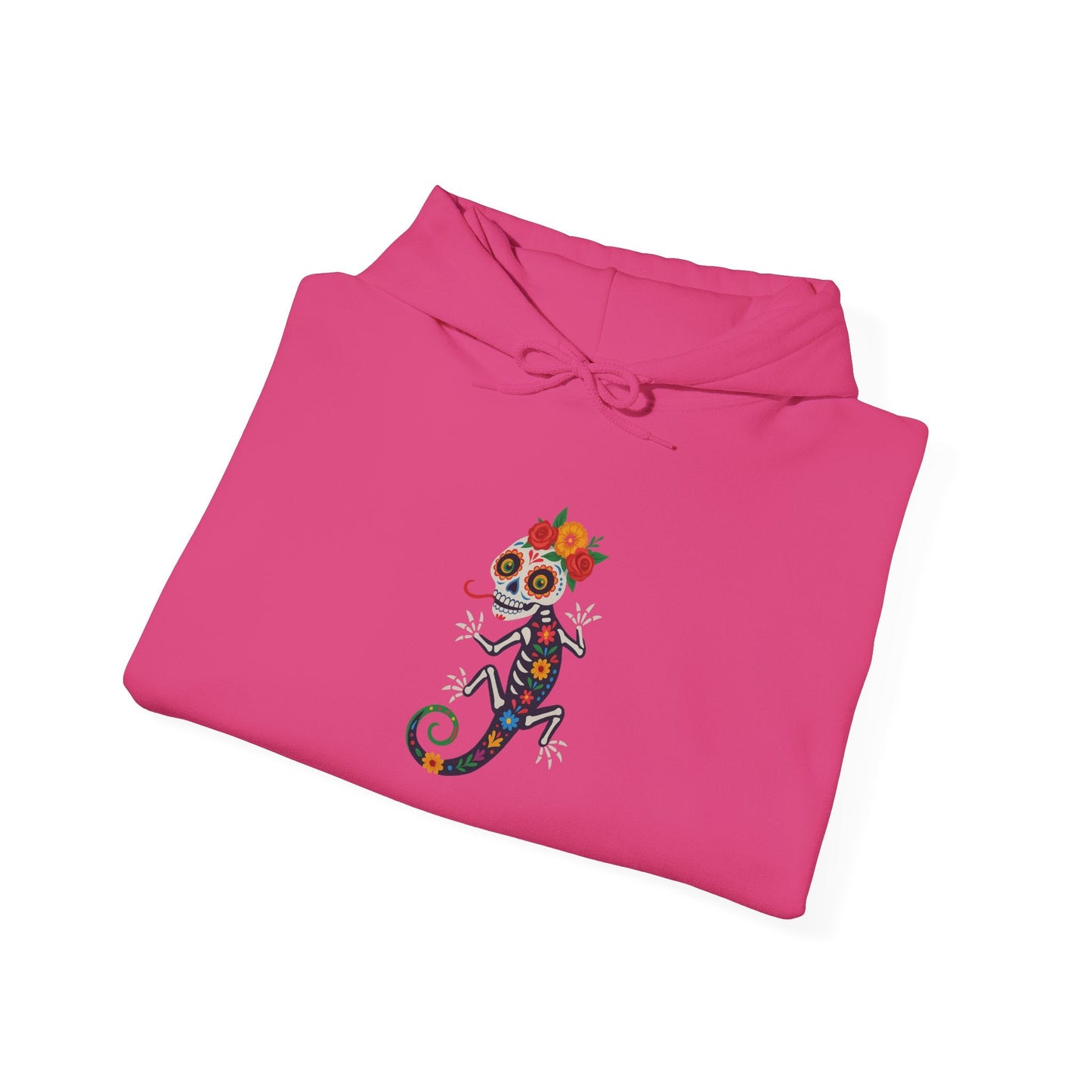 La Lagartija Viva – Sugar Skull Lizard Hooded Sweatshirt with Day of the Dead Vibes | Lizard Designs – S Hoodie by Printify