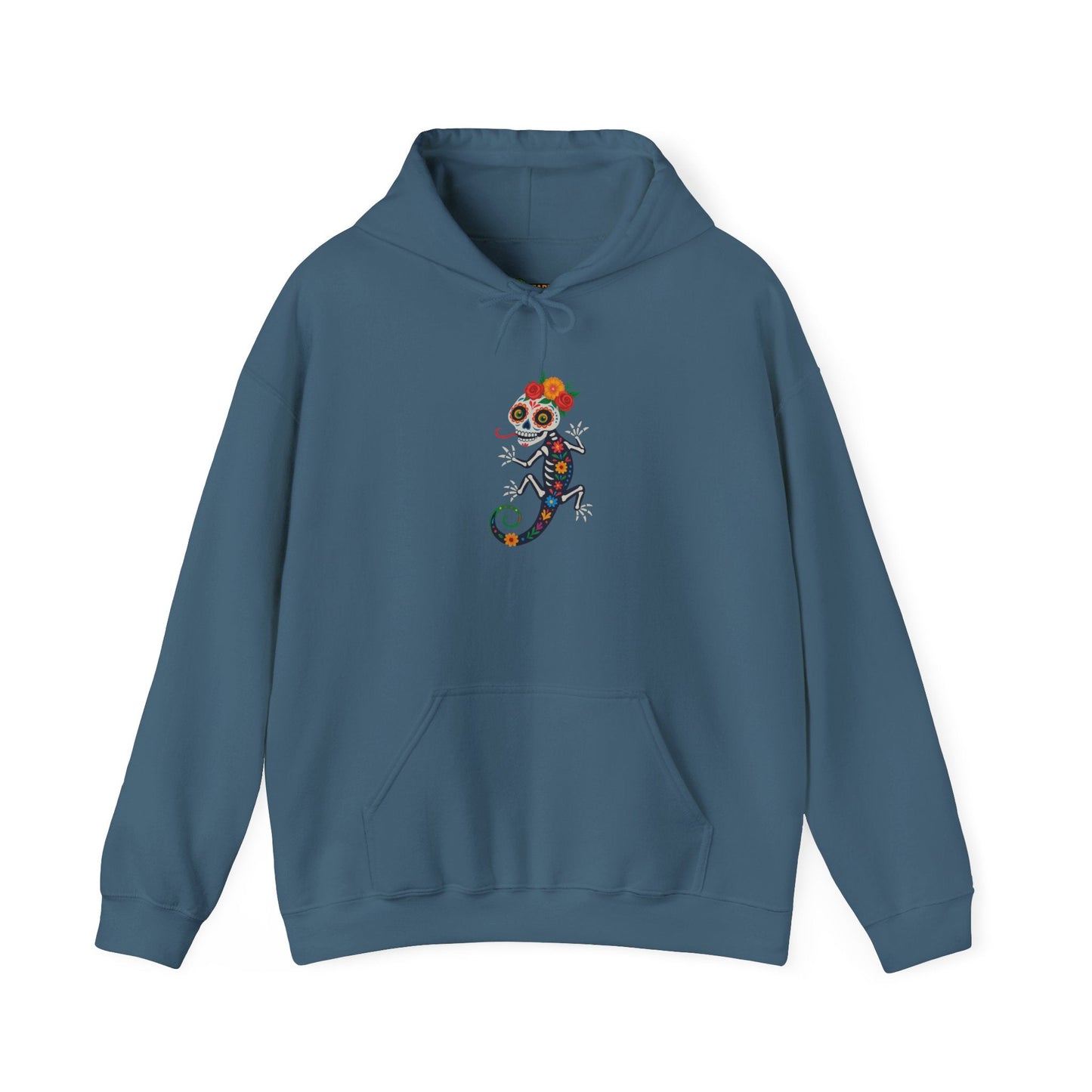 La Lagartija Viva – Sugar Skull Lizard Hooded Sweatshirt with Day of the Dead Vibes | Lizard Designs – S Hoodie by Printify