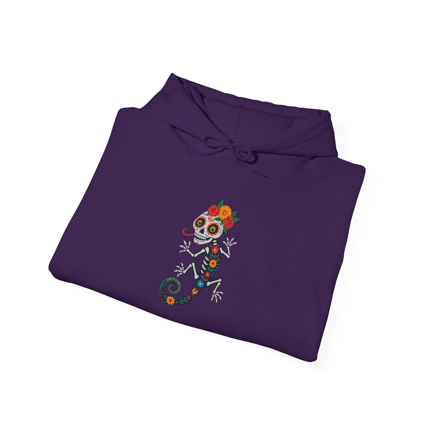 La Lagartija Viva – Sugar Skull Lizard Hooded Sweatshirt with Day of the Dead Vibes | Lizard Designs – S Hoodie by Printify