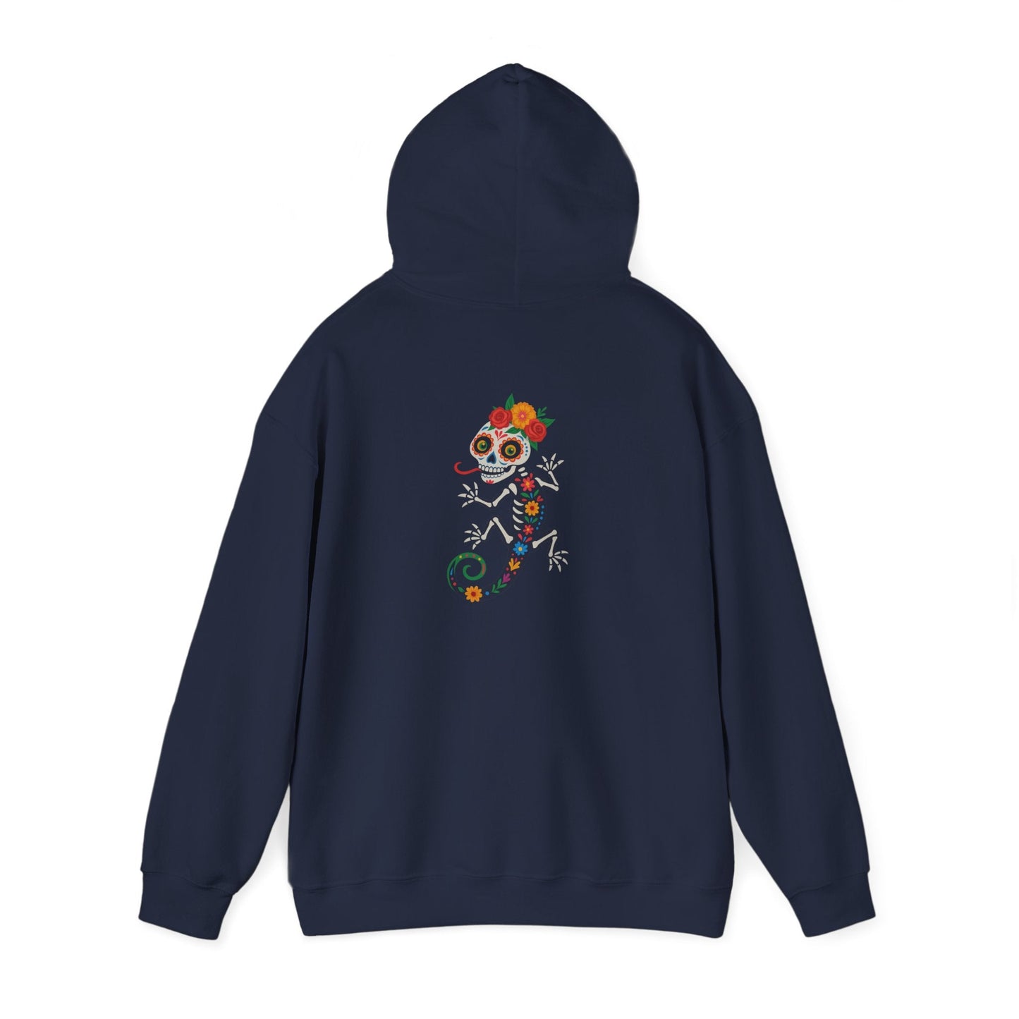 La Lagartija Viva – Sugar Skull Lizard Hooded Sweatshirt with Day of the Dead Vibes | Lizard Designs – S Hoodie by Printify