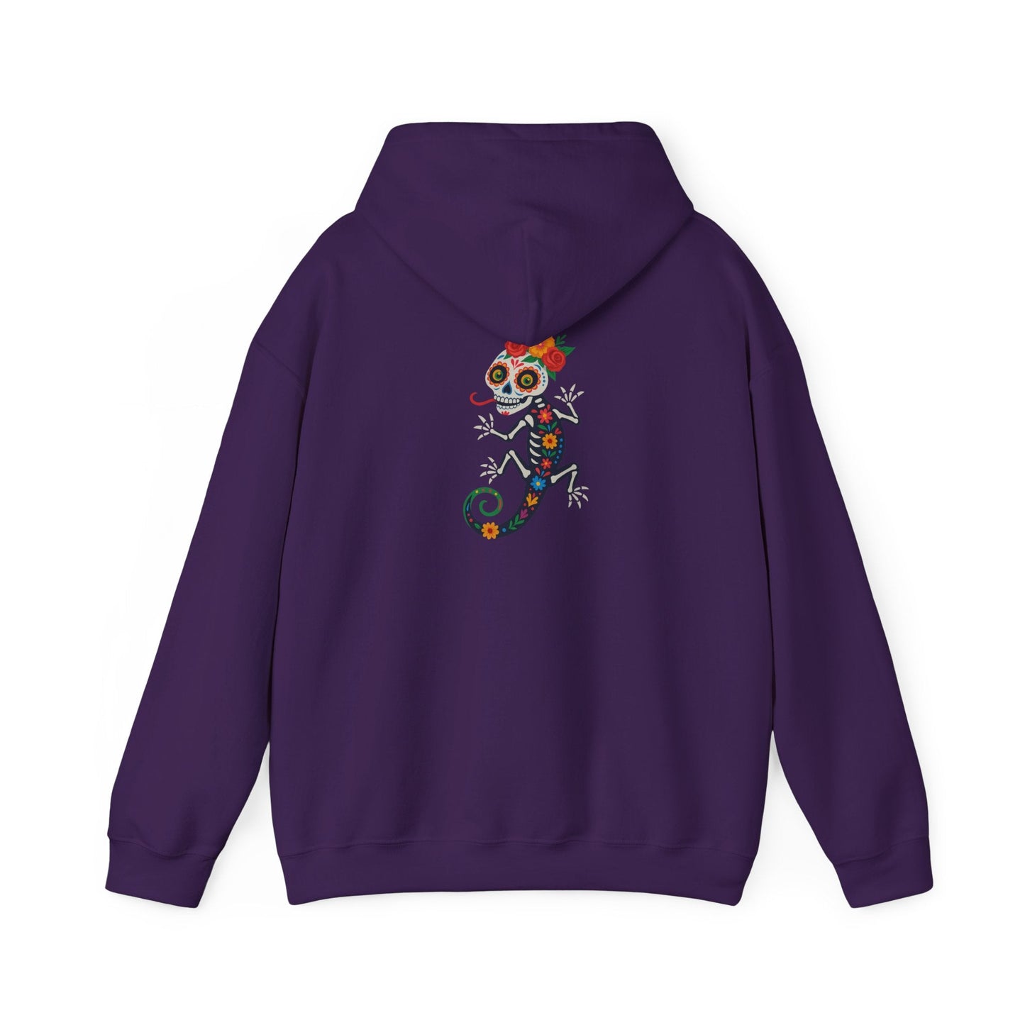 La Lagartija Viva – Sugar Skull Lizard Hooded Sweatshirt with Day of the Dead Vibes | Lizard Designs – S Hoodie by Printify
