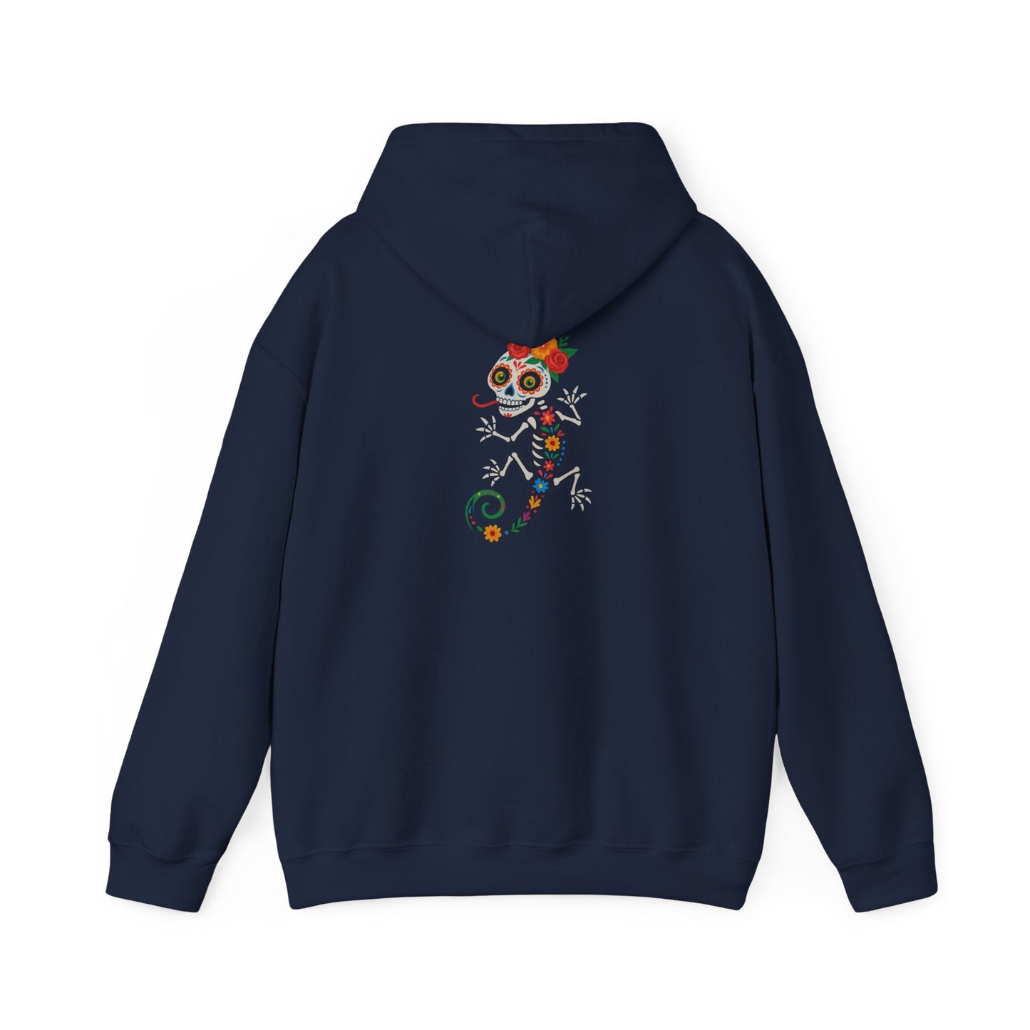 La Lagartija Viva – Sugar Skull Lizard Hooded Sweatshirt with Day of the Dead Vibes | Lizard Designs – S Hoodie by Printify