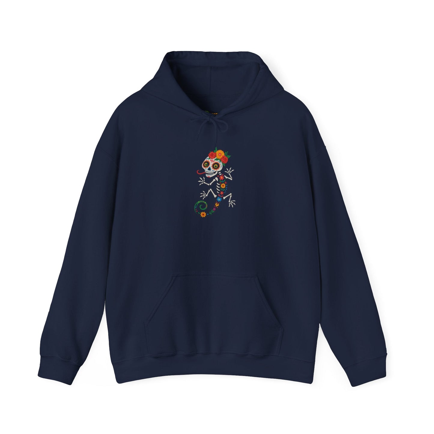 La Lagartija Viva – Sugar Skull Lizard Hooded Sweatshirt with Day of the Dead Vibes | Lizard Designs – S Hoodie by Printify