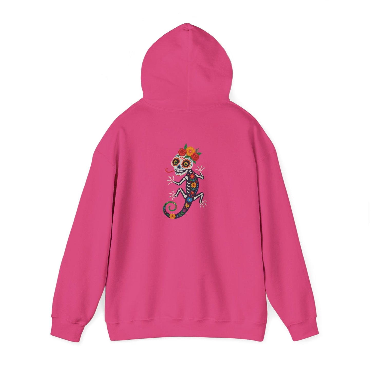 La Lagartija Viva – Sugar Skull Lizard Hooded Sweatshirt with Day of the Dead Vibes | Lizard Designs – S Hoodie by Printify