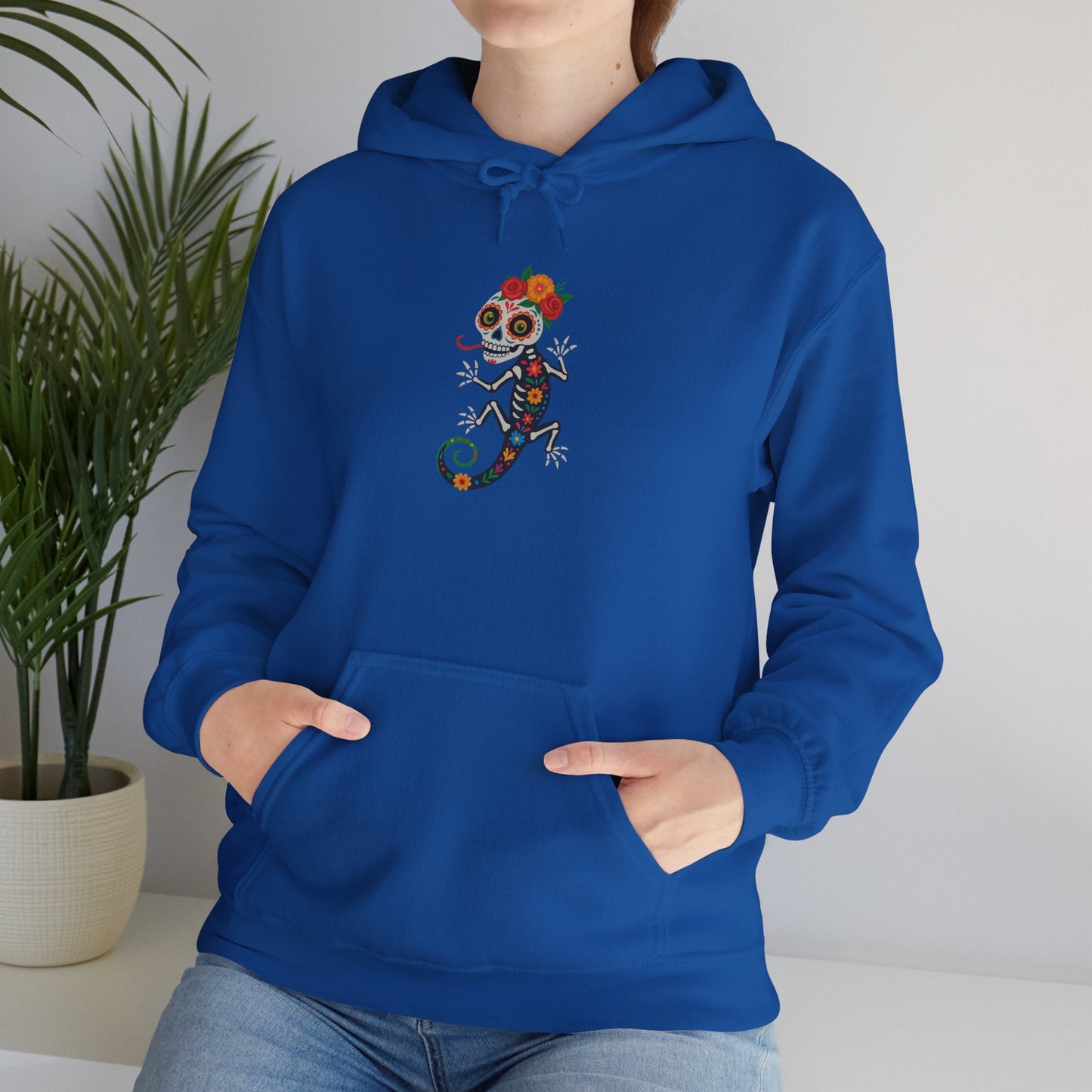 La Lagartija Viva – Sugar Skull Lizard Hooded Sweatshirt with Day of the Dead Vibes | Lizard Designs – S Hoodie by Printify