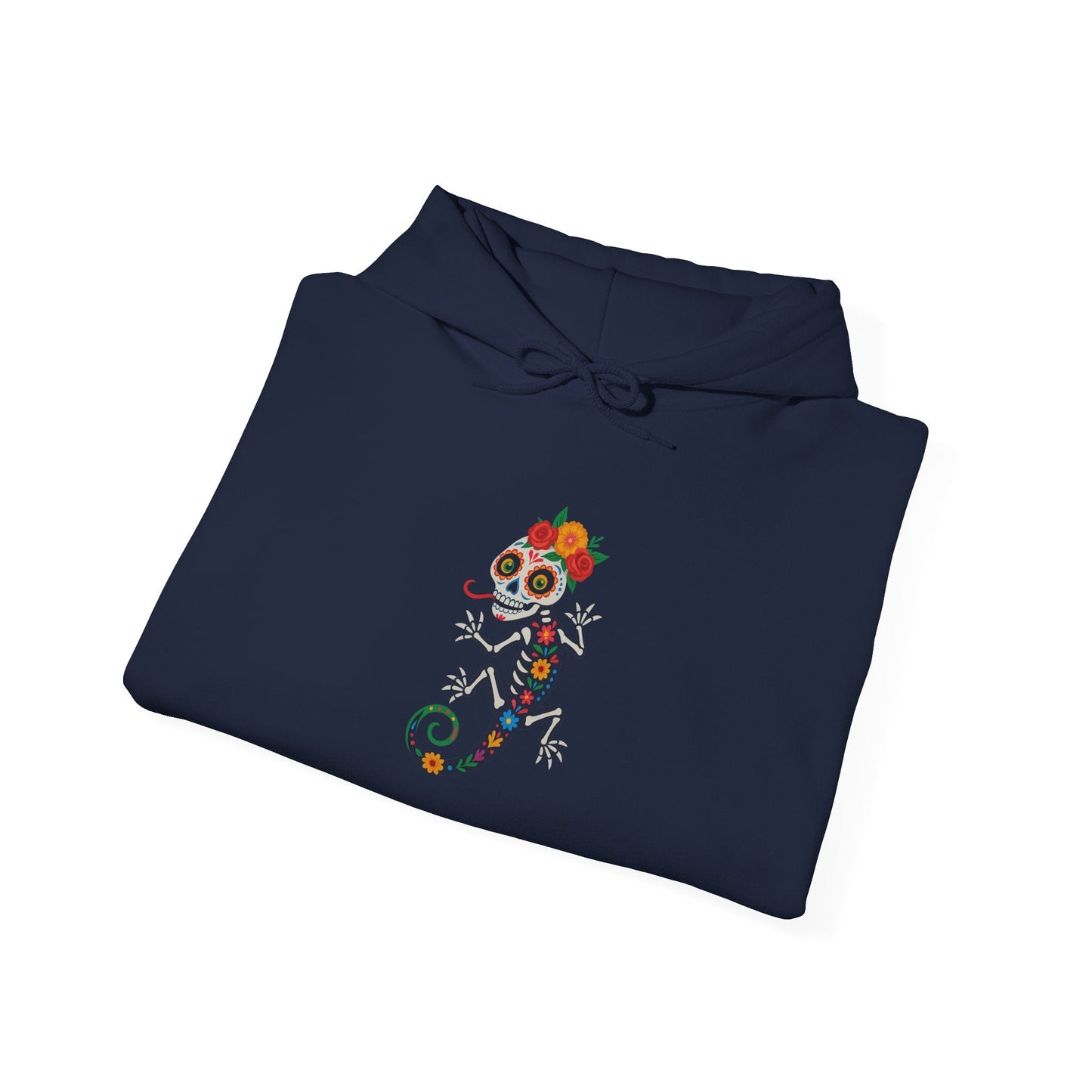 La Lagartija Viva – Sugar Skull Lizard Hooded Sweatshirt with Day of the Dead Vibes | Lizard Designs – S Hoodie by Printify